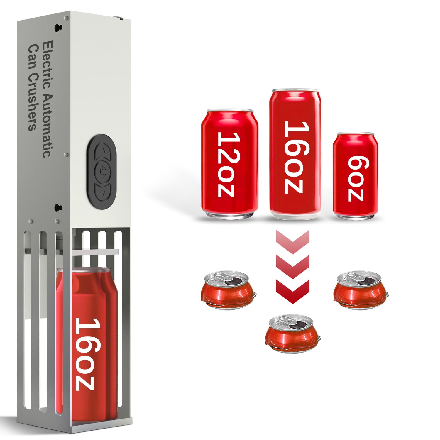Electric Automatic Can Crusher Wall Mounted - Heavy Duty Can Smasher for 12oz & 16oz Aluminum Cans (Soda, Beer, Seltzer) & Plastic Bottles - Perfect for Recycling, Kitchen, Garage, or Home Bar - Great Housewarming Gift for New Homeowners