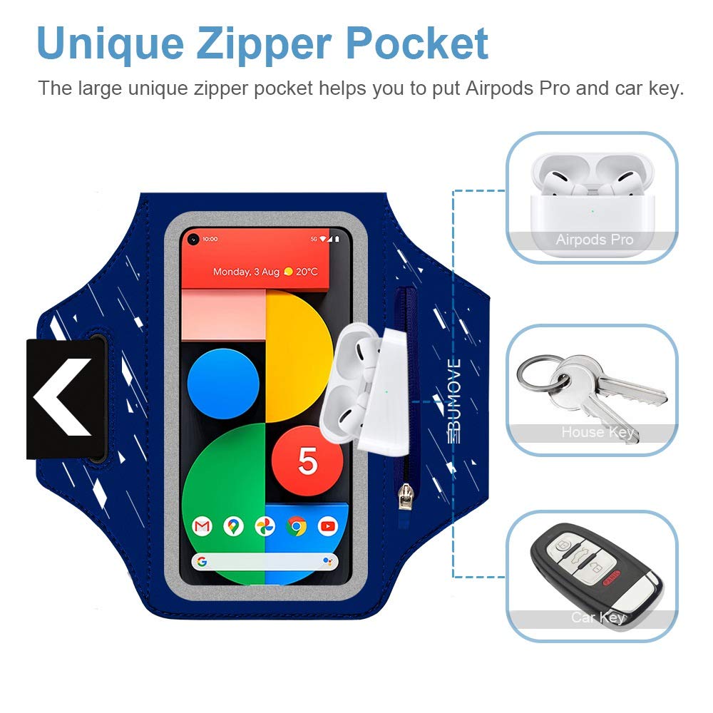 Google Pixel 9/9 Pro/8a/8/7a/7/6a/6/5a/5/4a Running Armband - Adjustable Phone Holder with Key Card Slot & Headphone Port - Perfect for Gym, Jogging & Outdoor Workouts (Dark Blue)