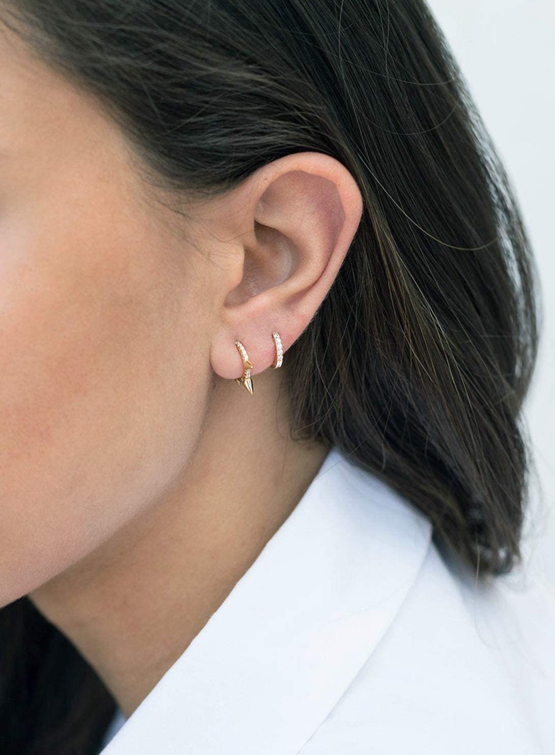 Sterling Silver Huggie Hoop Earrings for Women - Small Spike Cute Edgy 14k Gold Plated Huggie Earrings | Perfect for Everyday Wear, Parties & Gifts