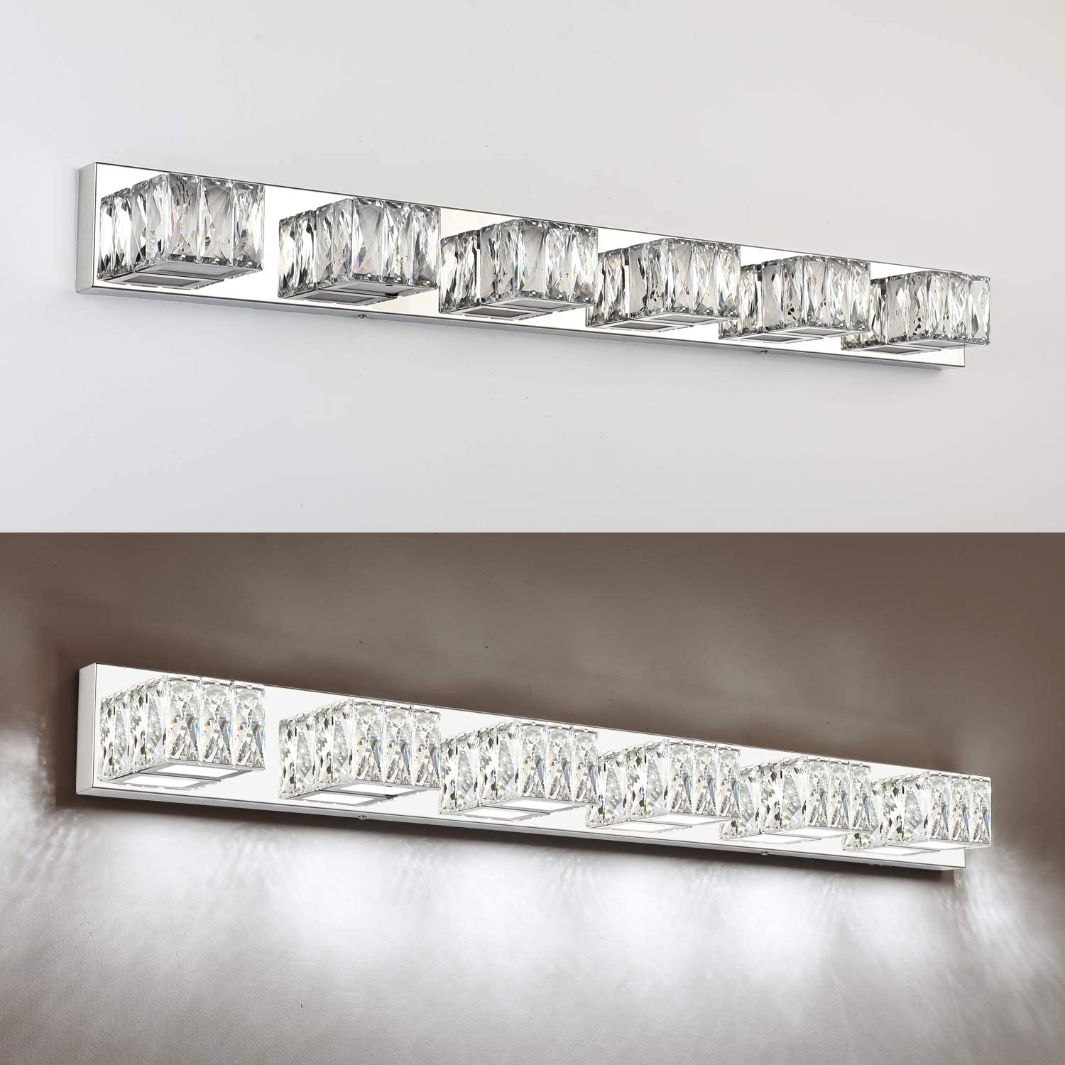 ZUZITO 6-Light & 4-Light Modern Crystal Bathroom Vanity Lighting Set - Stainless Steel Chrome Finish - Perfect for Bathroom Mirror Illumination & Home Decor