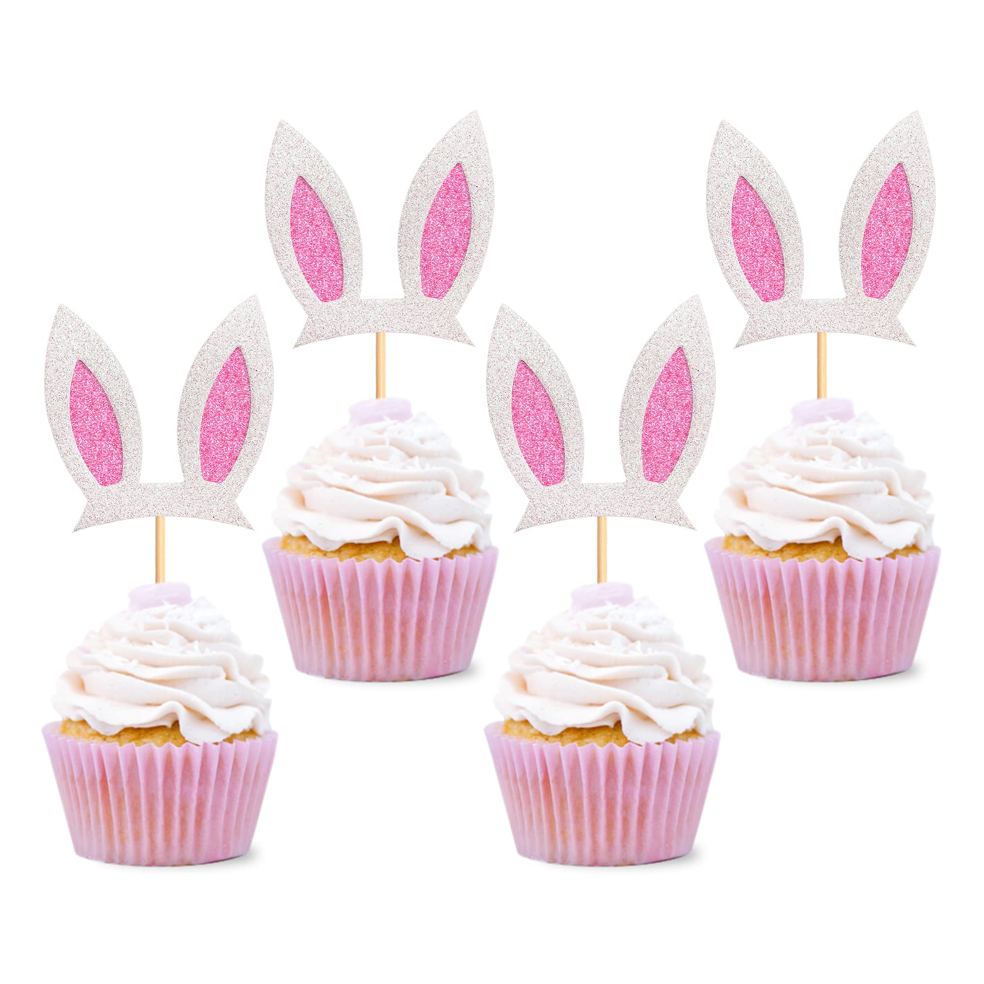 30 PCS Easter Bunny Cupcake Toppers - Rabbit & Egg Cake Decorations for Easter Party (Brown/White) | Perfect for Easter Desserts, Cupcake Decorating, and Holiday Baking Supplies