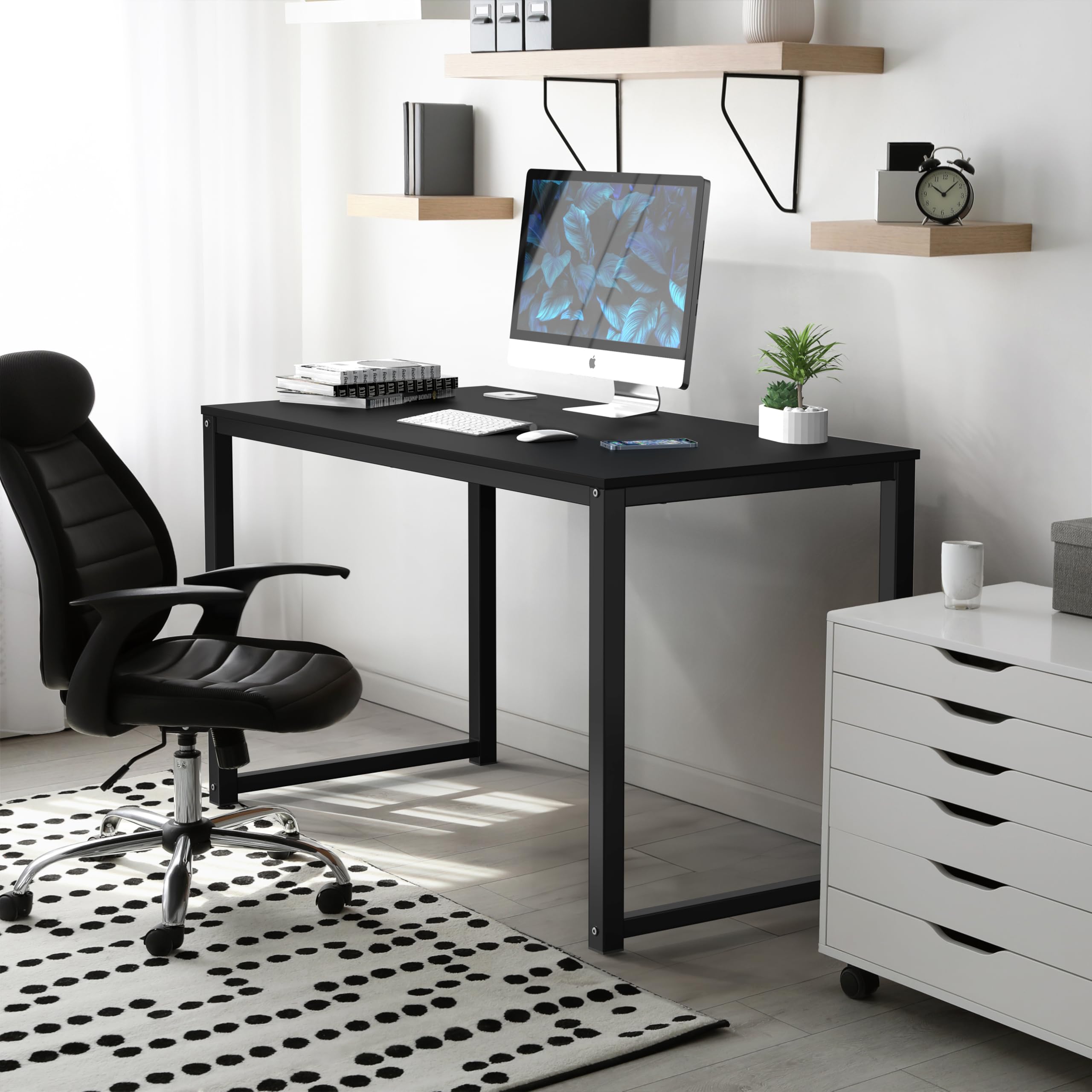 SHW 48-Inch Commercial-Grade Office Computer Desk - Heavy Duty Black Workstation for Home & Business | Perfect for Office, Study Room, and Remote Work Setup