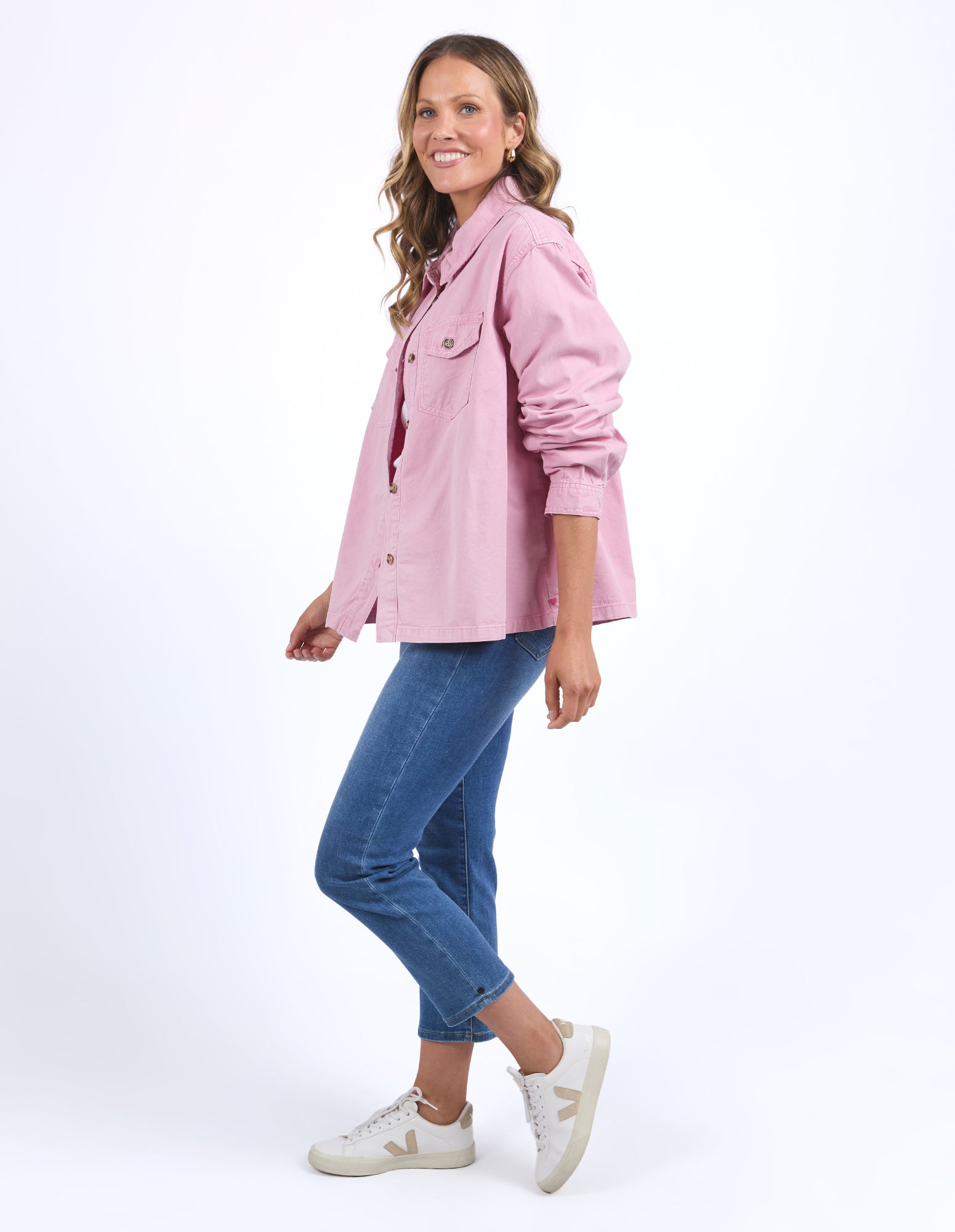 Elm Lucy Women's Denim Jacket - Soft Pink Distressed Denim Coat for Casual Outfits & Spring Fashion | Perfect for Layering, Street Style & Everyday Wear