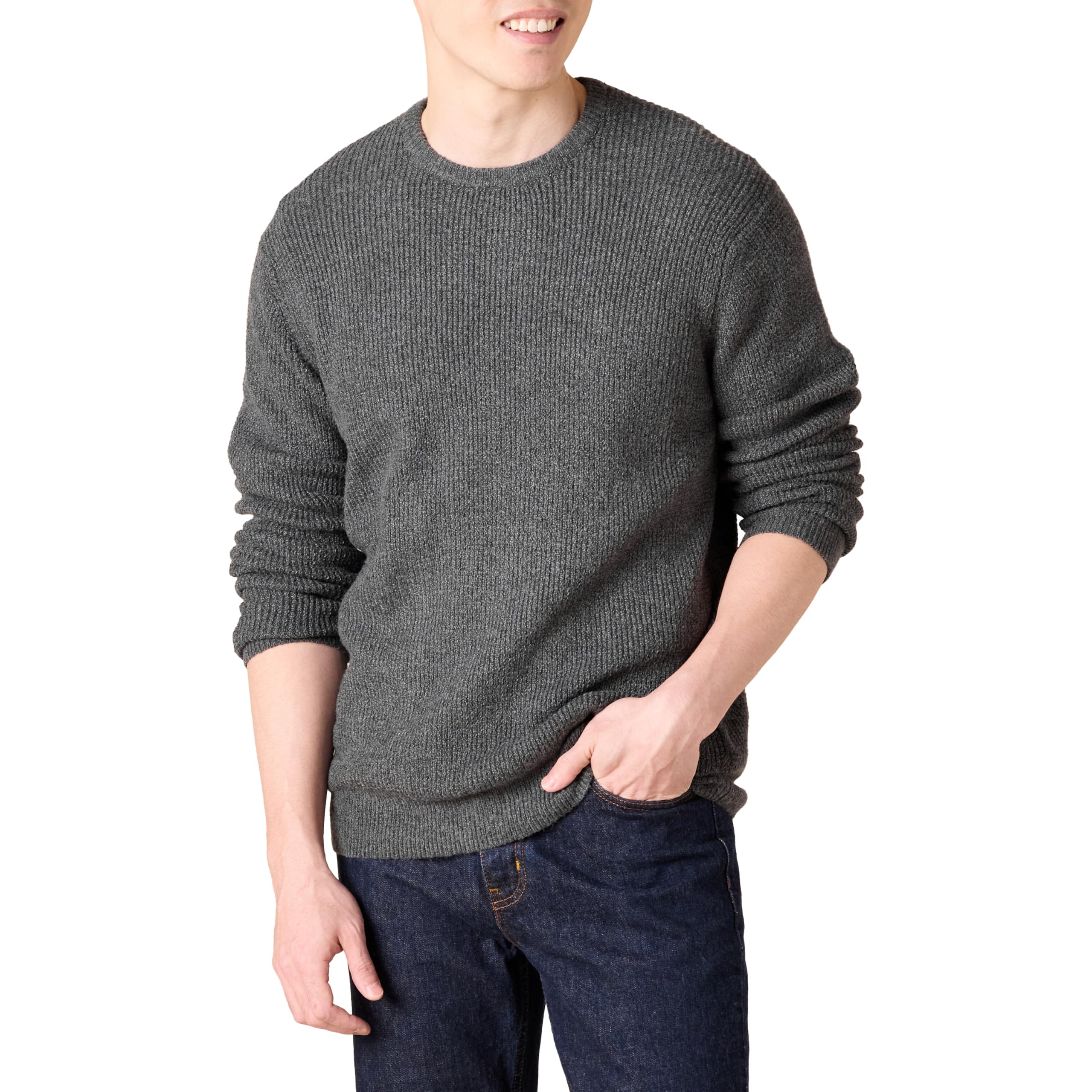 Amazon Essentials Men's Long-Sleeve Soft Touch Waffle Knit Crewneck Sweater - Comfortable Winter Pullover for Casual Wear & Layering