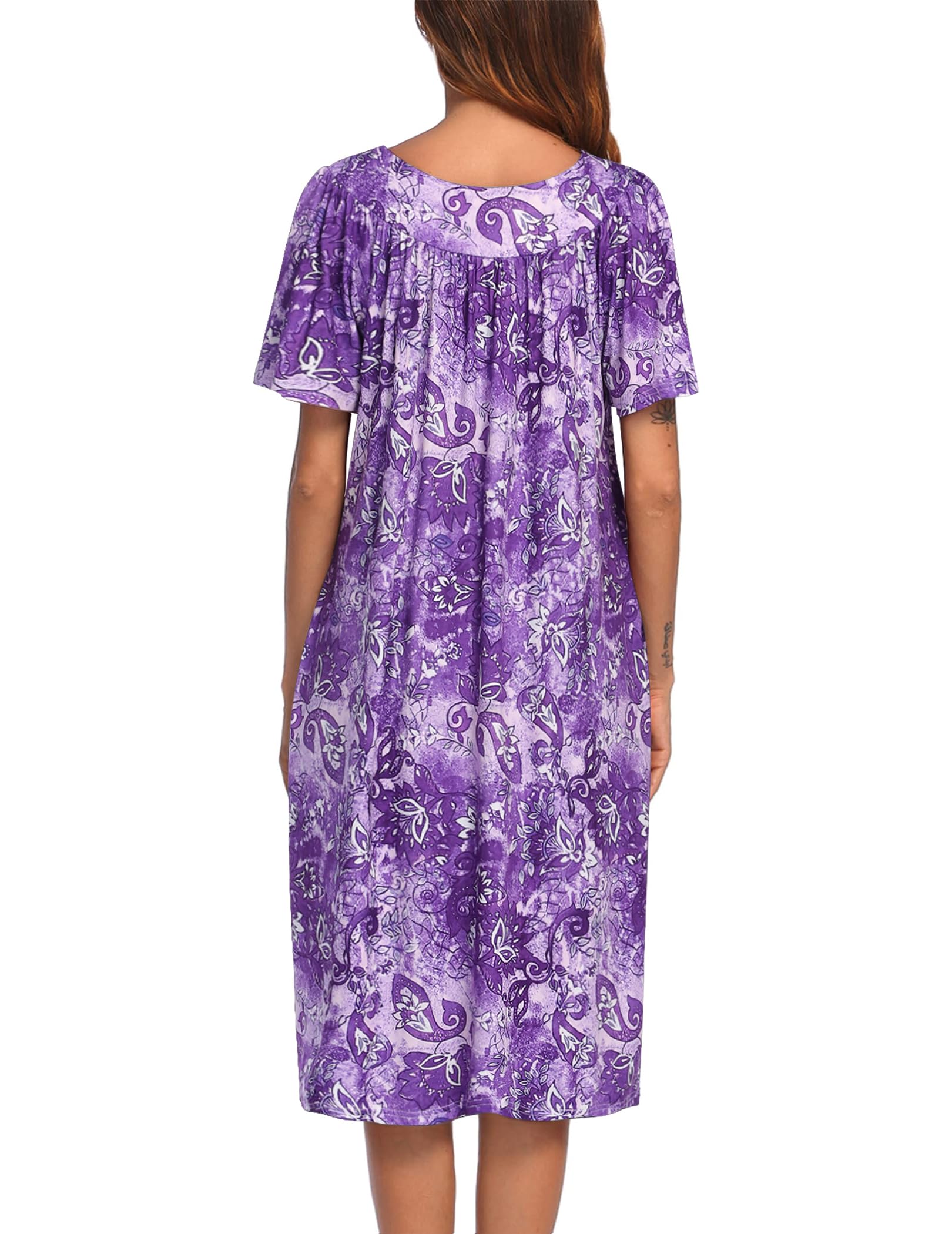 Ekouaer Women's Casual Short Sleeve House Dress with Pockets - Soft Comfortable Lounge Dress for Home, Morning Coffee, and Relaxing Outdoors