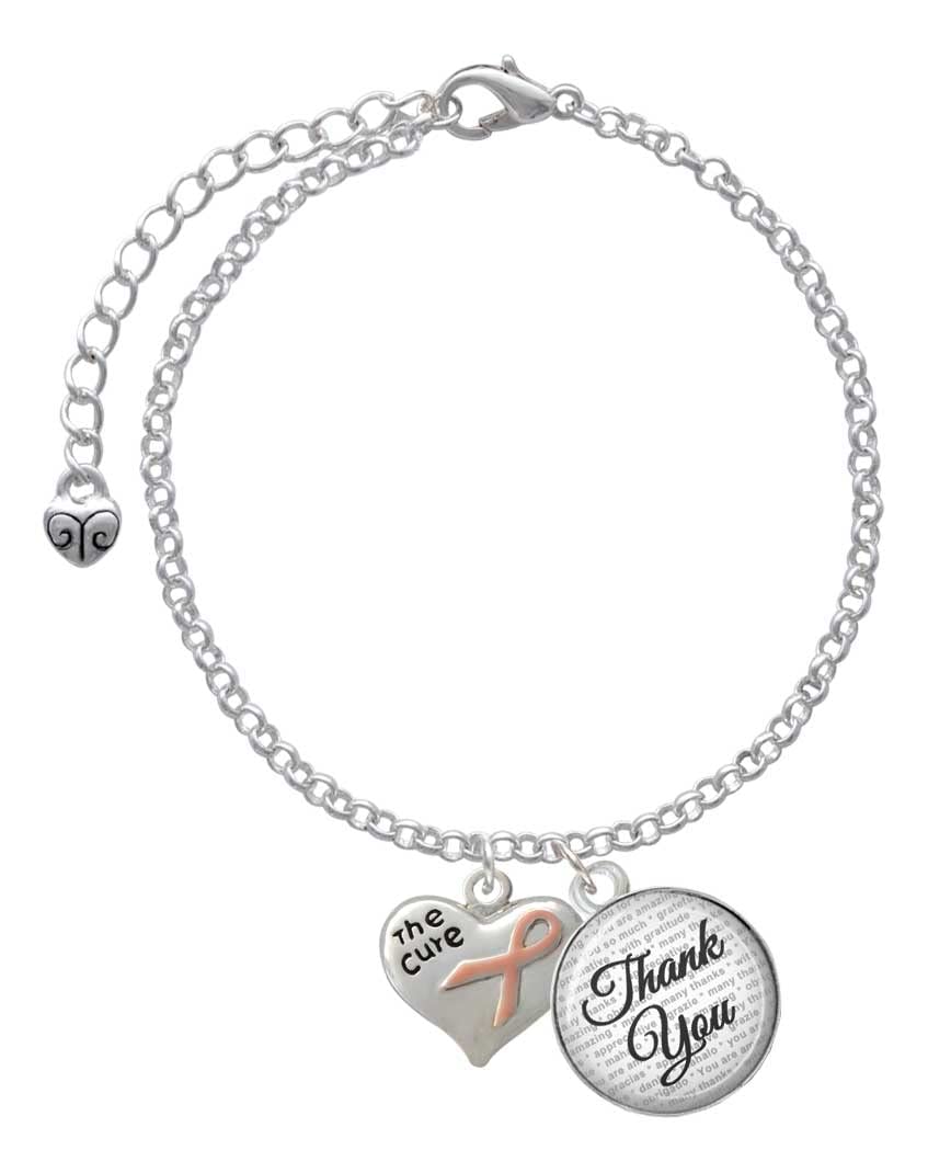 Delight Jewelry Silver-Tone Pink Ribbon Heart Charm Bracelet for Breast Cancer Awareness - Adjustable 6