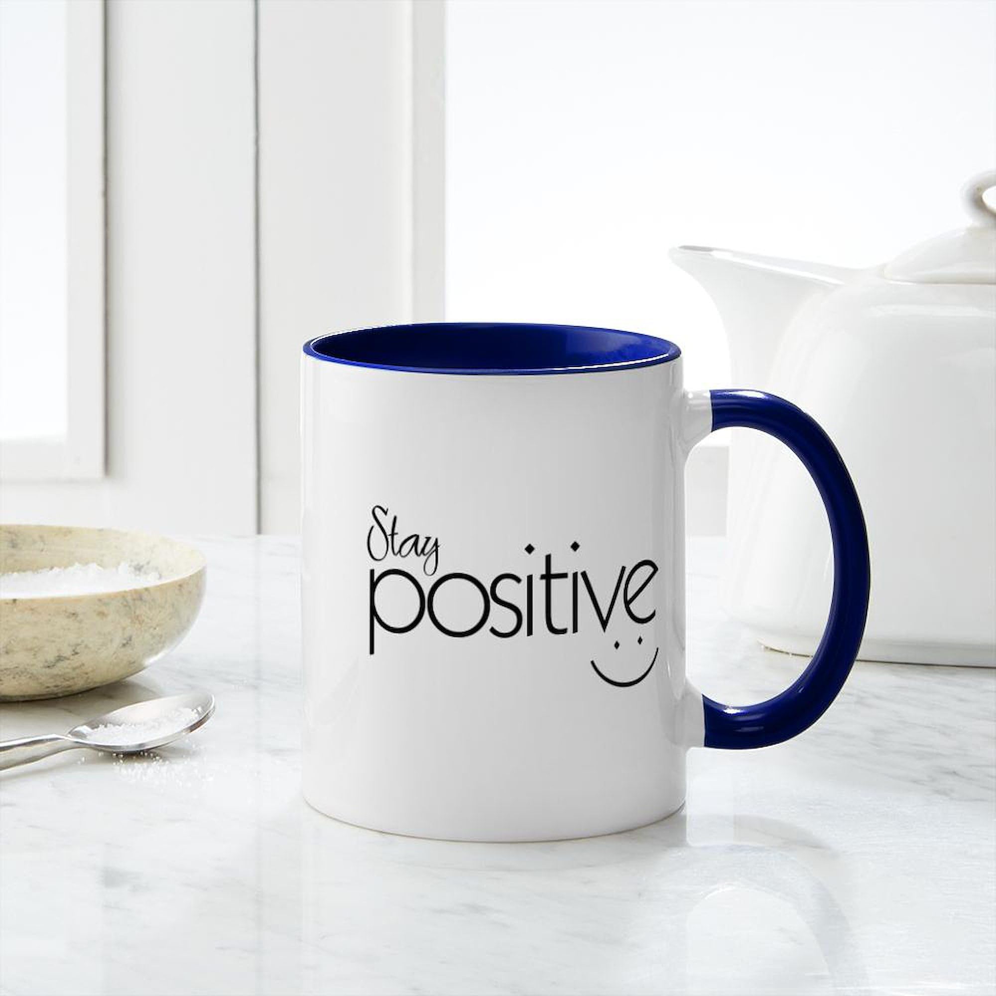 Stay Positive 11 oz (325 ml) Ceramic Coffee Mug - Inspirational Motivational Gift for Office, Home & Daily Use - Perfect for Tea, Hot Chocolate & Coffee Lovers
