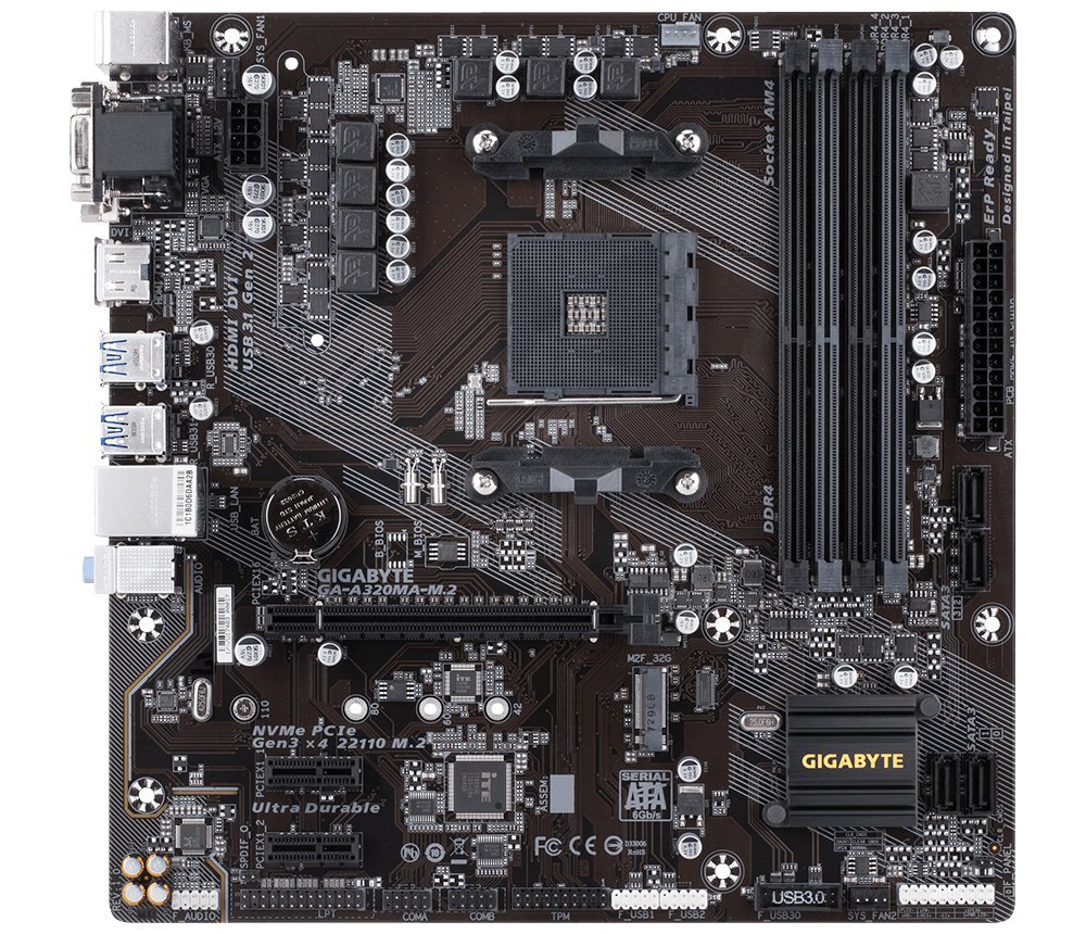 Gigabyte GA-A320MA-M.2 AMD Ryzen AM4 Micro ATX Motherboard - Perfect for Gaming PC Builds & Home Office Workstations
