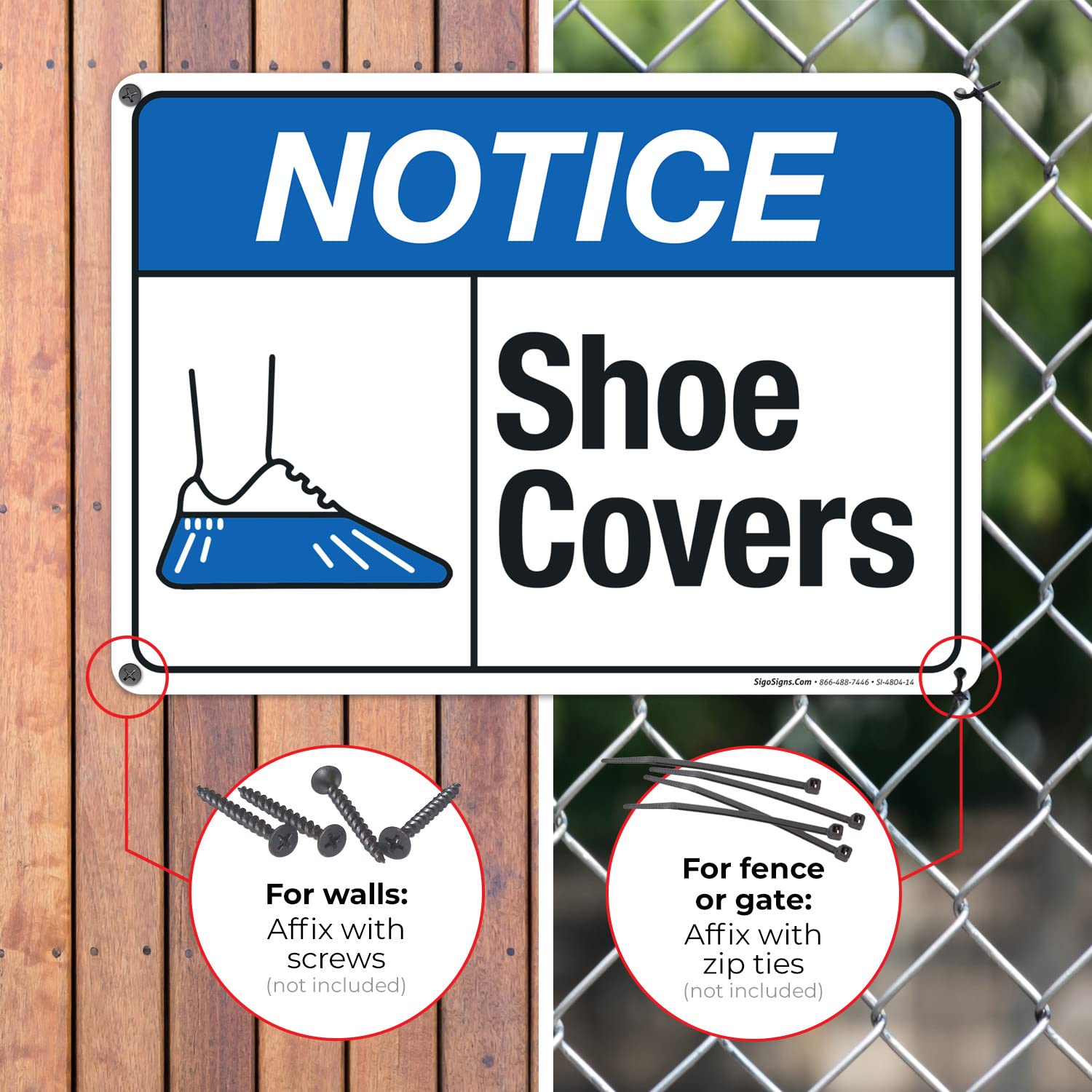 ANSI Notice Shoe Covers Sign - 10x14 Inch Rust-Free .040 Aluminum Sign - Fade Resistant for Indoor/Outdoor Use - Made in USA - Perfect for Hospitals, Clean Rooms & Industrial Safety Areas