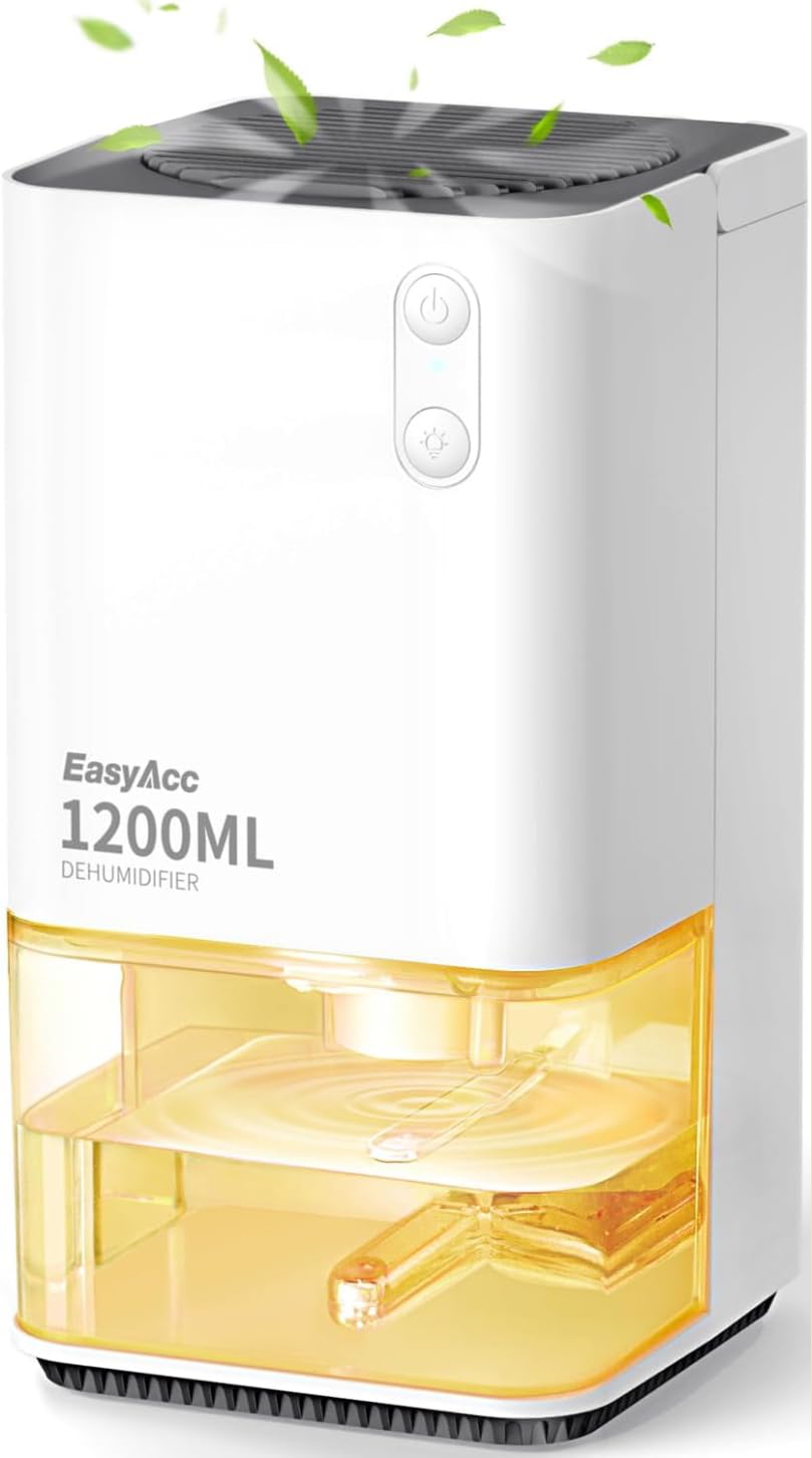 EasyAcc® 40oz (1200ml) Smart Dehumidifier for Home - Ultra Quiet Portable Air Moisture Absorber with Auto Shut Off & 7 Color Lights - Perfect for Bedroom, Bathroom, Closet, RV, Trailer & Small Spaces - Eliminates Dampness, Mold & Musty Odors