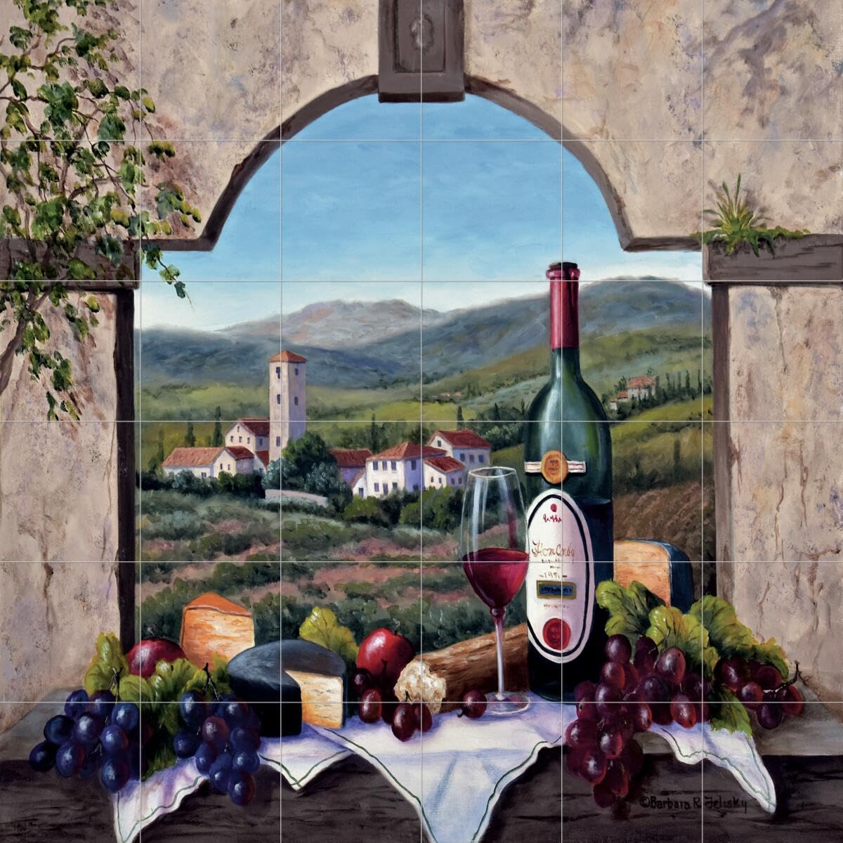 Ceramic Backsplash Tile Mural - Tuscan Wine Country Kitchen Decor - Barbara Felisky Artwork - Perfect for Kitchen Remodeling & Italian-Themed Home Design