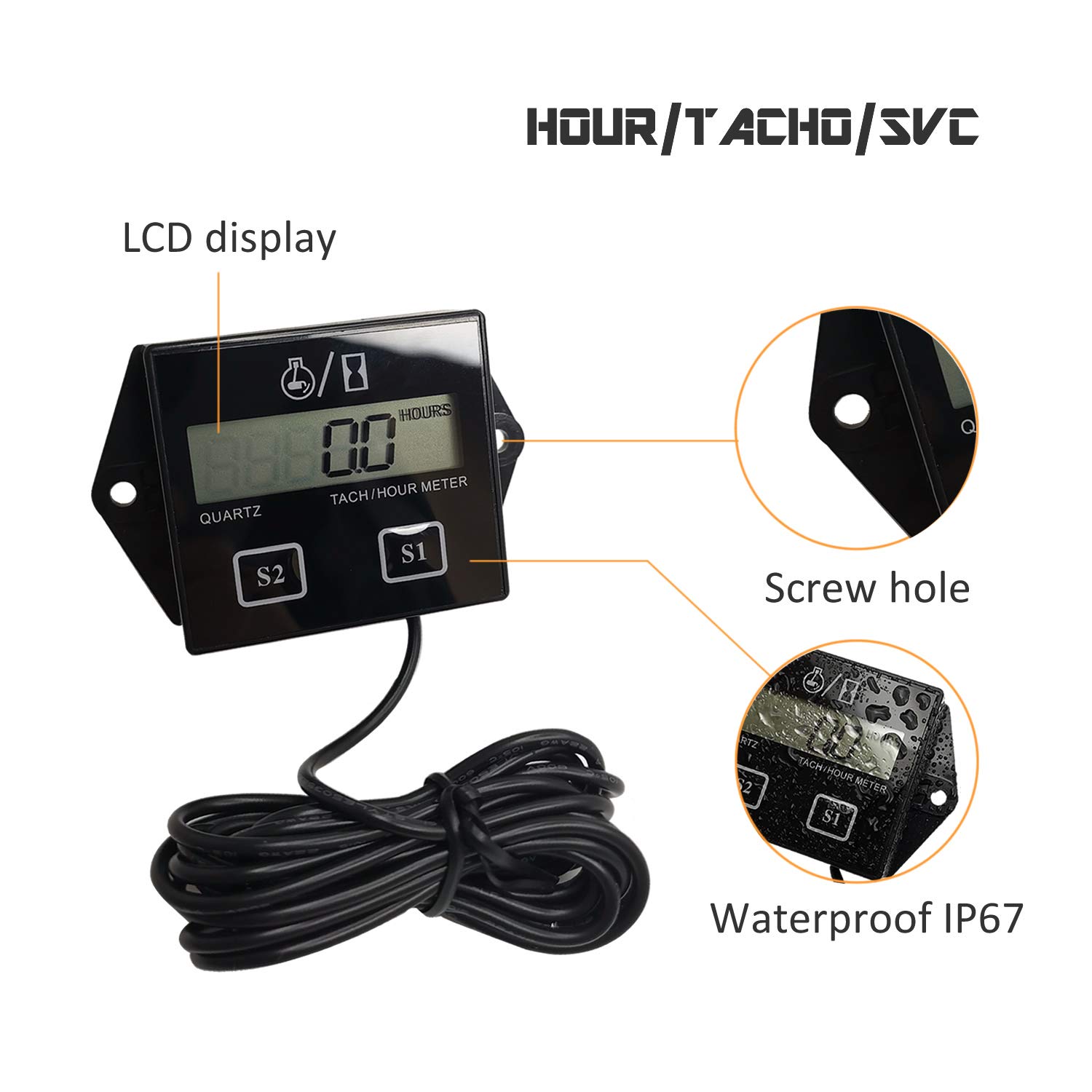 Digital Tachometer RPM Gauge & Hour Meter for Small Engines - Compatible with ZTR Lawn Mowers, Tractors, Generators, Marine Outboards, ATVs, Snowmobiles & Gas Equipment | Engine Performance Monitoring & Maintenance Tool