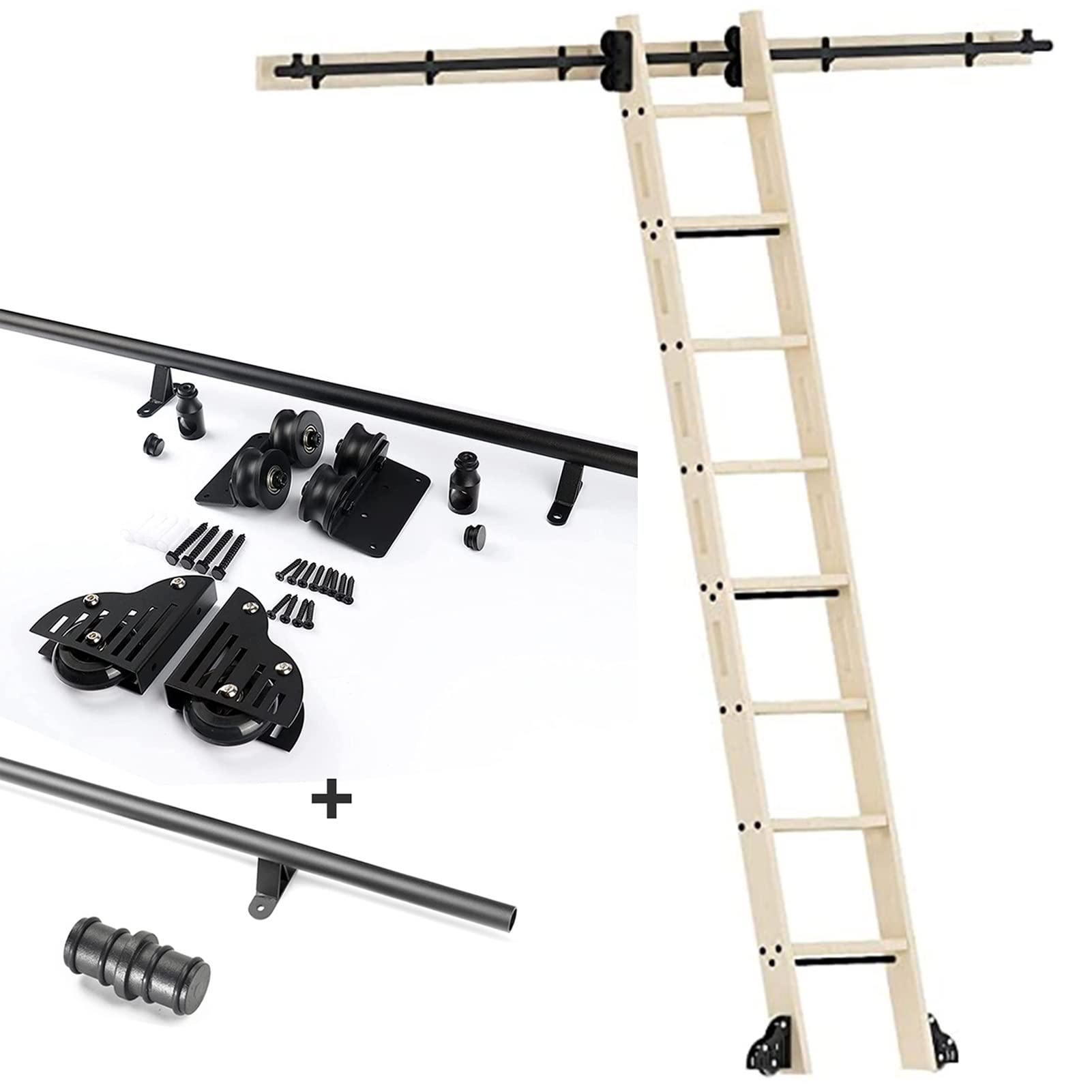 3.3ft to 20ft Round Tube Sliding Ladder Hardware Kit - Complete Wall Mounted Rolling Rail System for Library, Warehouse & Loft Storage | Easy Installation, Heavy Duty Steel Construction | Perfect for Book Retrieval, Inventory Access & High Shelf Organization
