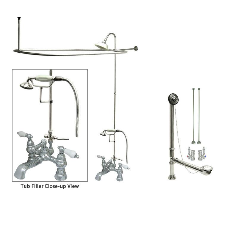 Chrome Clawfoot Tub Faucet Shower Kit with Enclosure Curtain Rod 1156T1CTS - Vintage Style Bathroom Fixture for Freestanding Tubs - Perfect for Bathroom Renovation & Spa-Like Relaxation