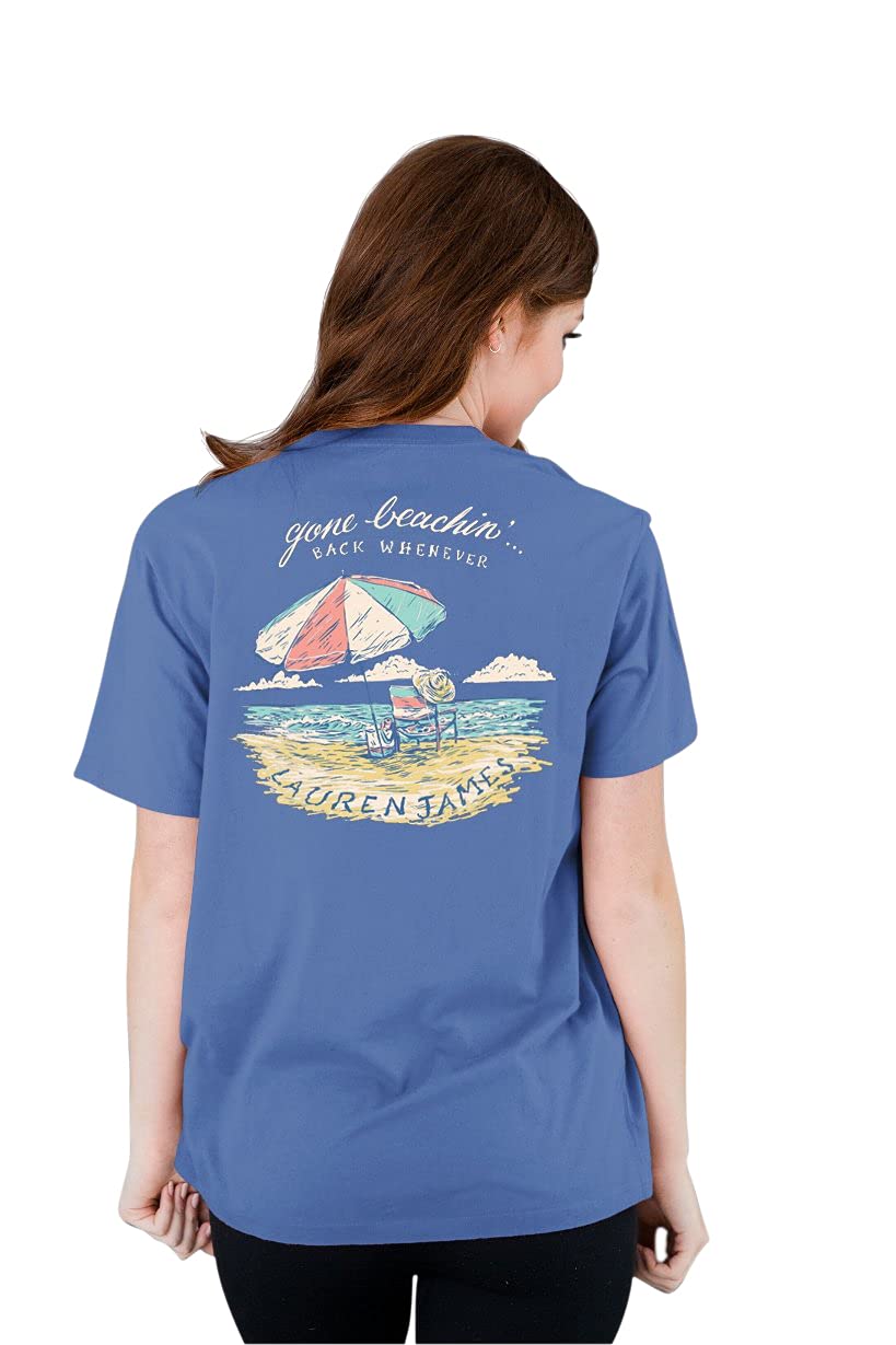 Lauren James Women's 100% Cotton 'Gone Beachin' T-Shirt - Casual Summer Outfit for Beach Vacations & Weekend Getaways