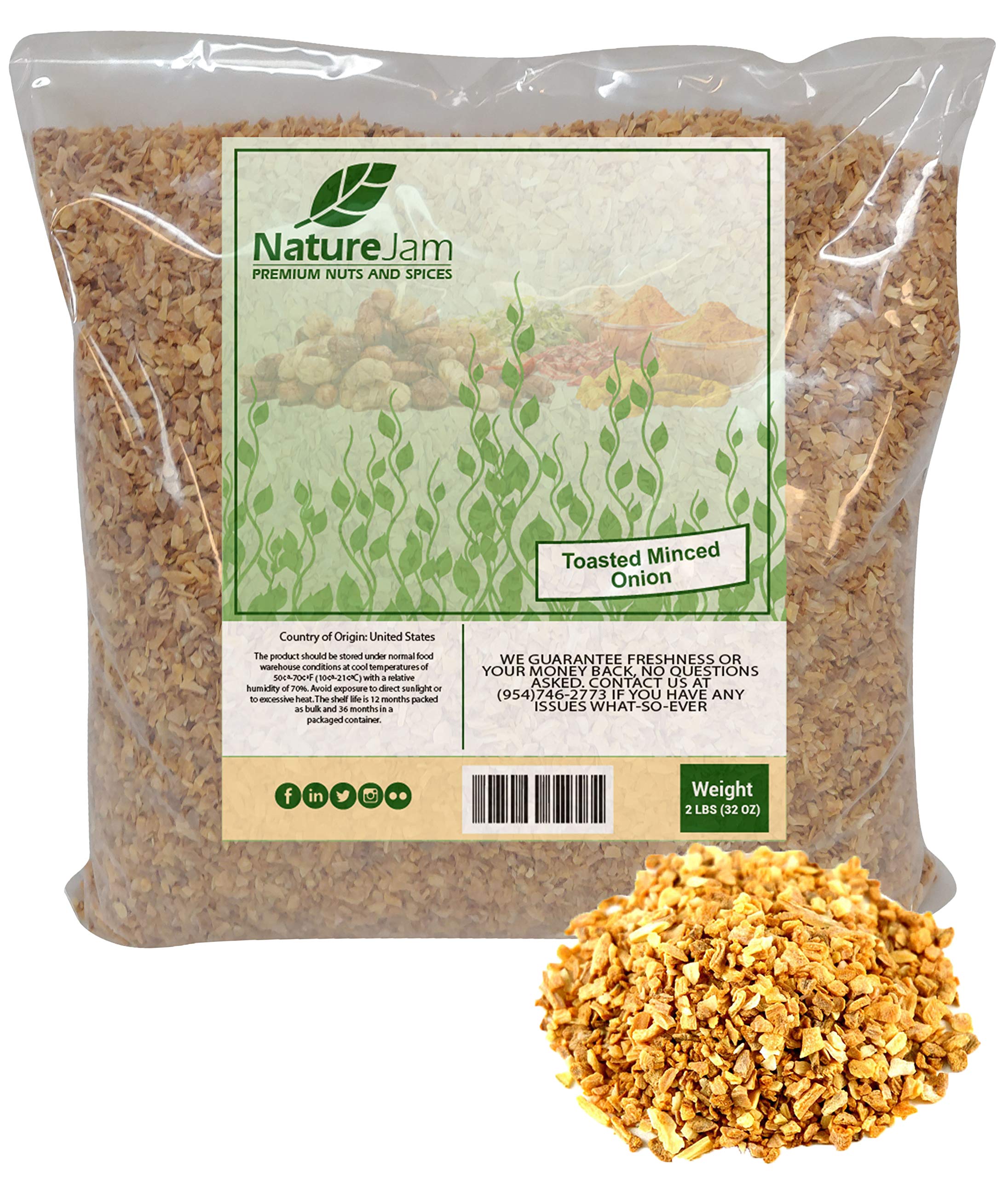Premium Minced & Toasted Onions - 2 Lbs Bulk (32 oz) - All-Natural, Gluten-Free for Soups, Salads, Burgers & BBQ Seasoning