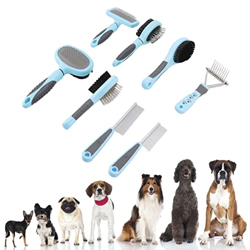 8-in-1 Dog Grooming Brush Set for Small Dogs & Puppies - Self-Cleaning Slicker Brush & Comb Kit for Home Pet Care
