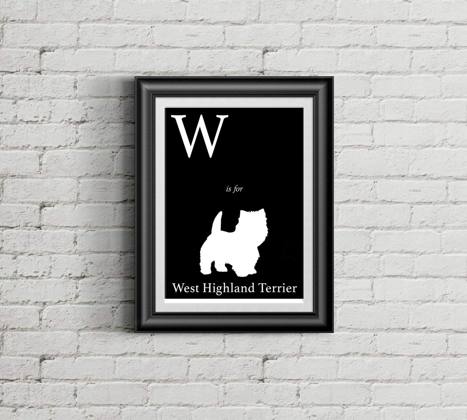 Westie Alphabet Art Print - W is for West Highland Terrier Dog Silhouette Nursery Wall Decor - Perfect for Baby Rooms, Pet Lover Gifts & Home Office Decor