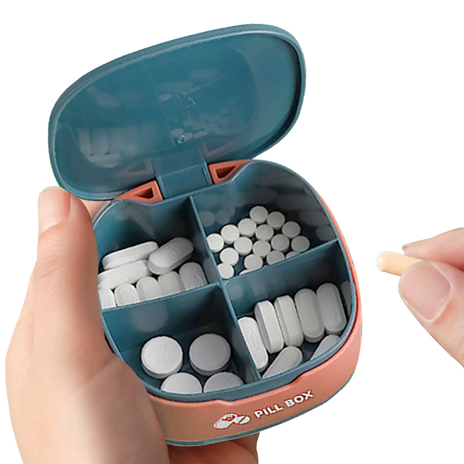 4 Compartment Pill Organizer - Portable Travel Pill Case for Daily Vitamins & Medicine - Small Cute Pill Box for Purse, Pocket & Travel (Blue, 1PCS) - Perfect for Home, Office & Vacation Use