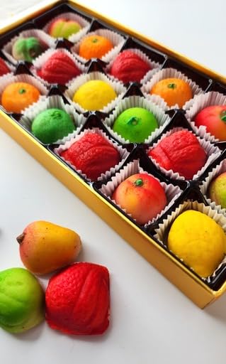 Premium Bergen Marzipan Assorted Fruit Shapes - 18pcs Delicious Almond Candy Gift Box | Perfect for Holidays, Birthday Gifts & Dessert Platters