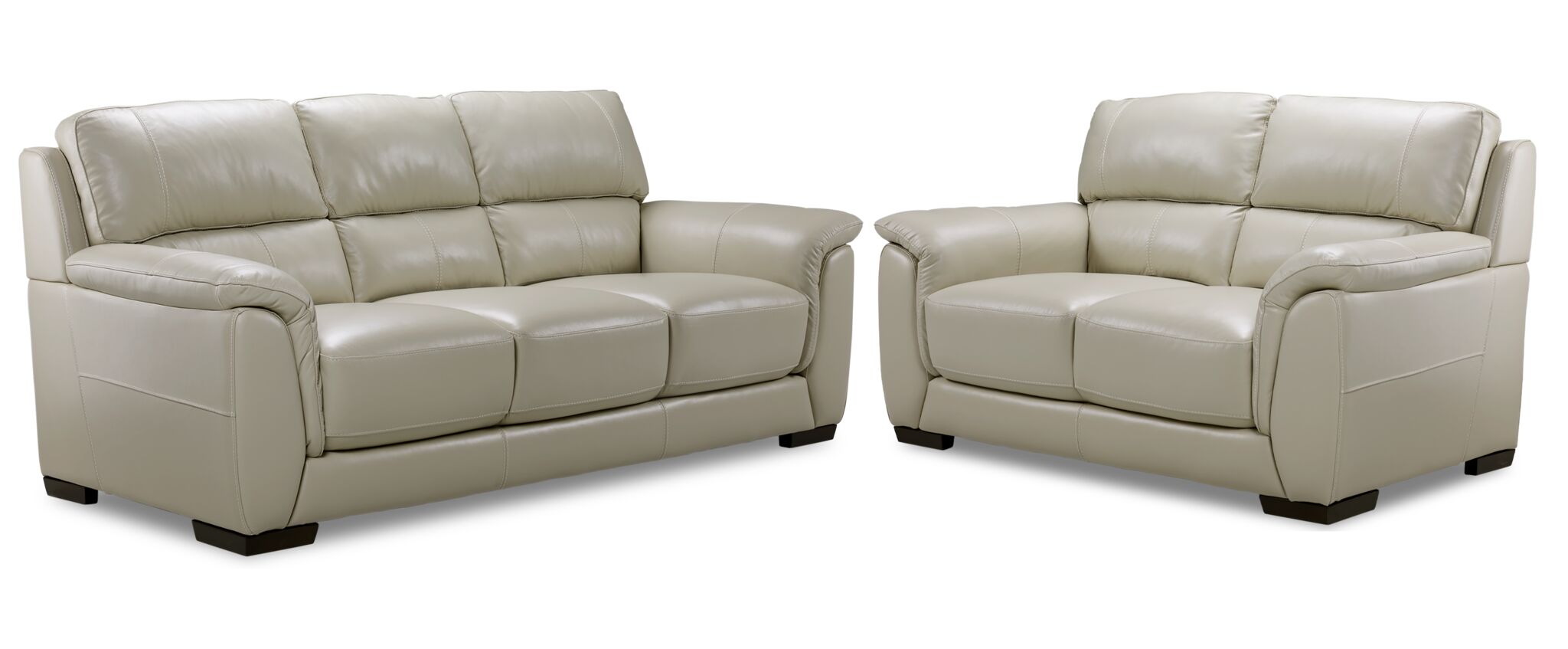 Avalon Genuine Leather Sofa and Loveseat Set in Oyster Grey Cream | Modern Living Room Furniture for Home & Office | Perfect for Family Gatherings & Relaxation