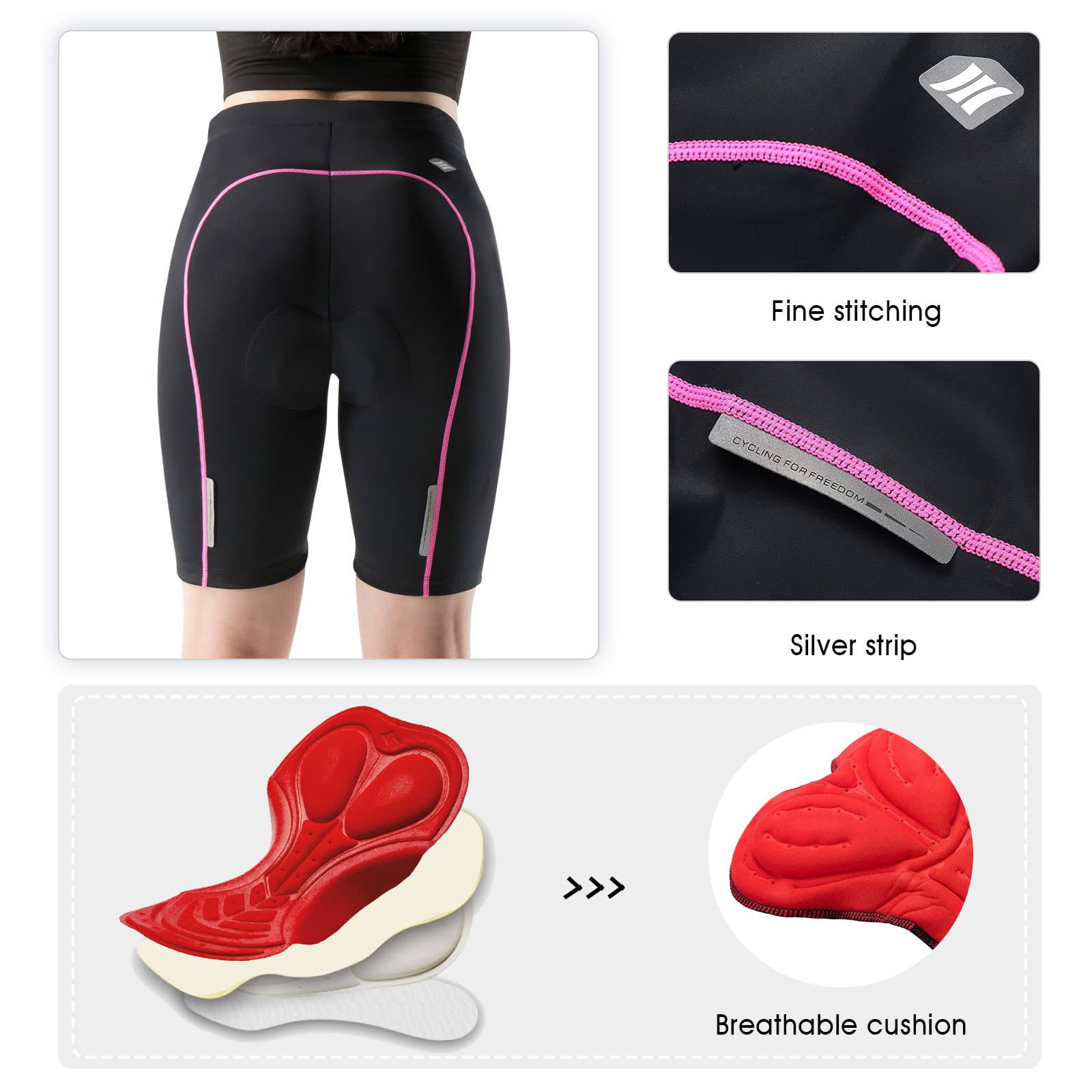 Santic Women's High Waisted Padded Cycling Shorts with Pockets - Breathable Bike Shorts for Road & Mountain Biking | Perfect for Commuting, Spinning Classes & Outdoor Workouts