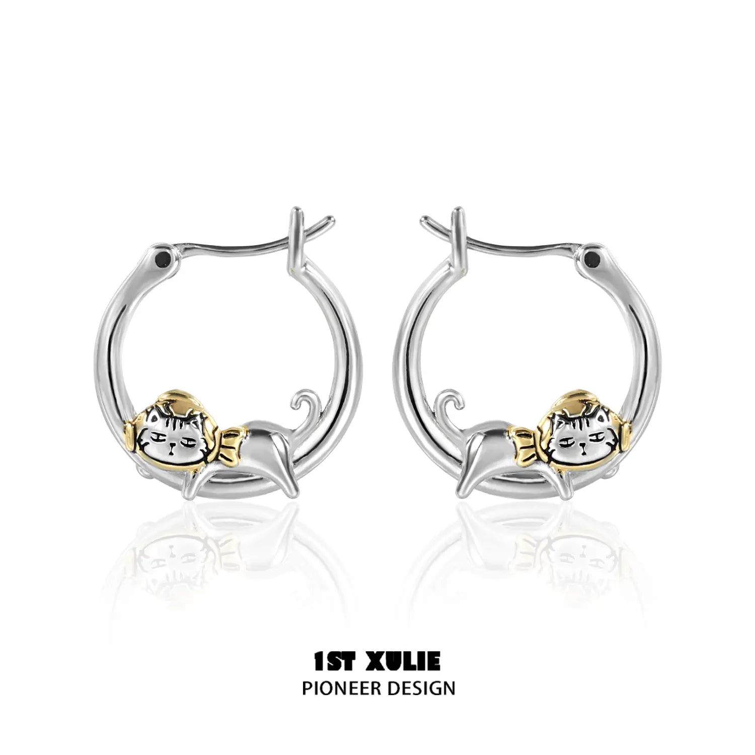 Graffiti Kitten 18K Gold Plated Stud Earrings - Cute Lazy Cat Jewelry for Women, Girls | Perfect Gift for Cat Lovers, Birthday, Christmas, Everyday Wear