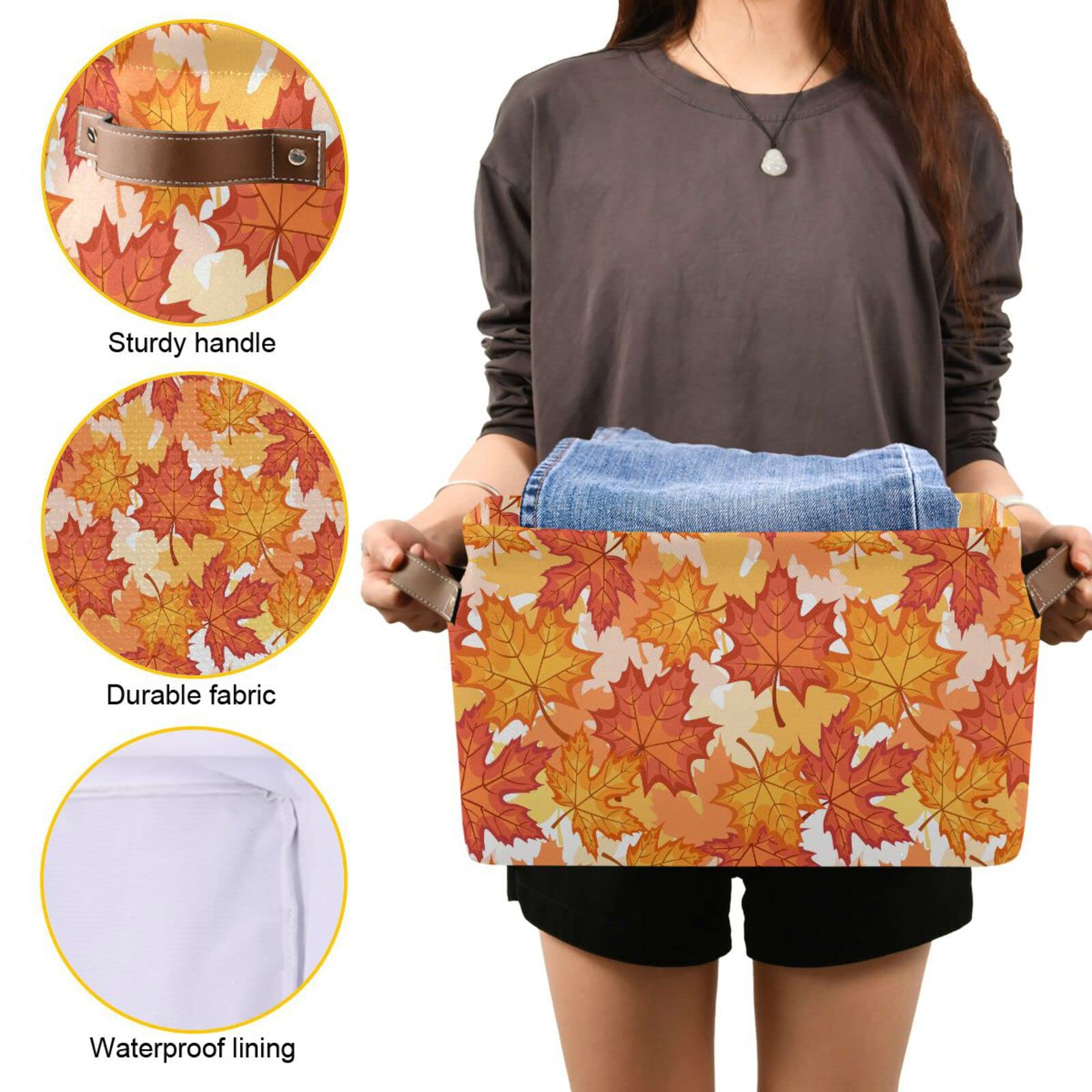 Senya Thanksgiving Basket - Foldable Fabric Collapsible Storage Bin with Autumn Maple Leaf Design | Home Organization for Seasonal Decor, Blankets & Toys | Perfect for Fall Decorations & Holiday Storage