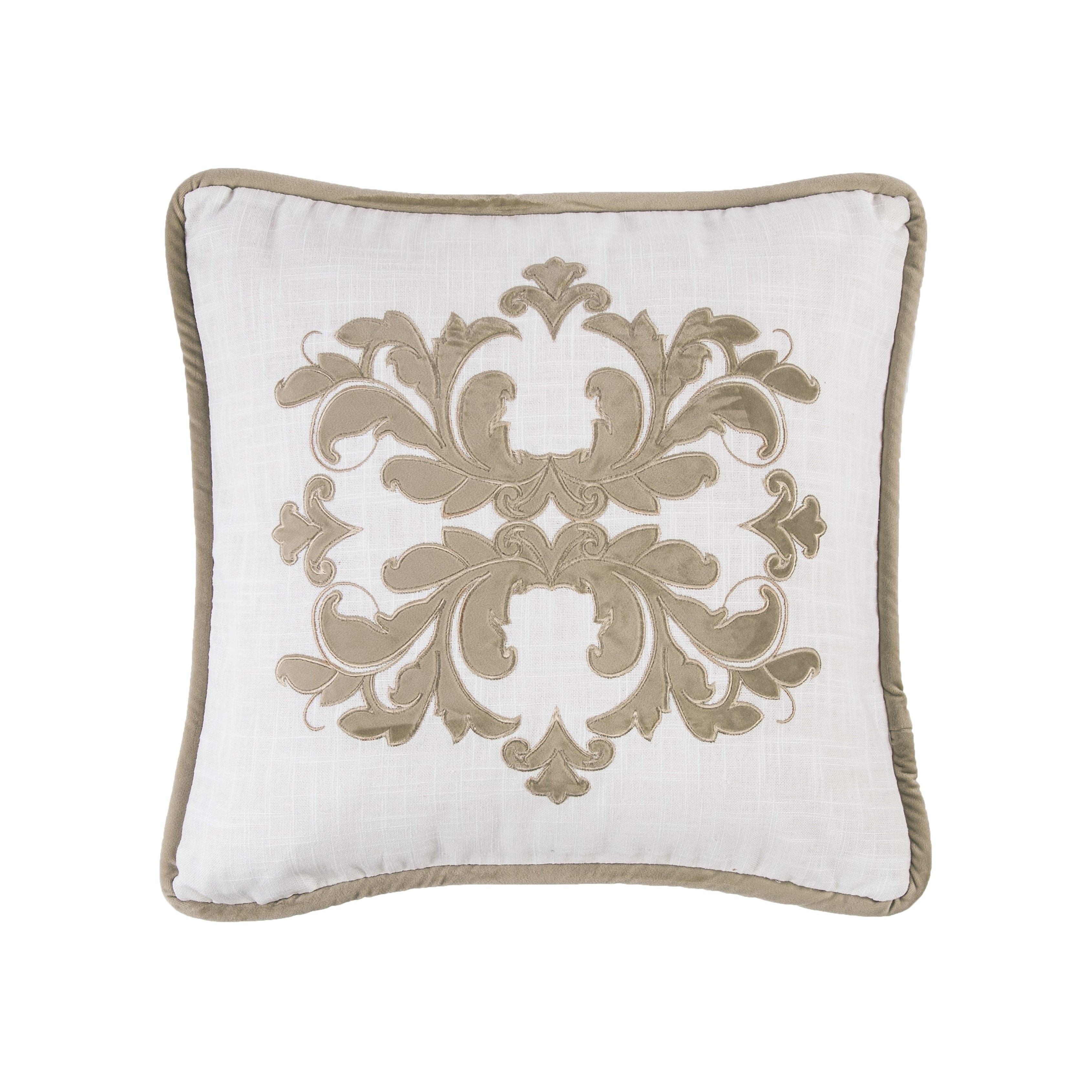 Madison Velvet Embroidered White Square Pillow - Luxury Home Decor for Sofa, Bed & Living Room - Perfect for Modern & Bohemian Interior Design