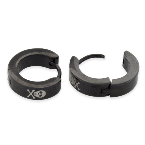 Stainless Steel 4mm Black Skull Huggie Earrings for Women - Gothic Punk Style Jewelry for Daily Wear, Parties & Halloween Costume Accessories