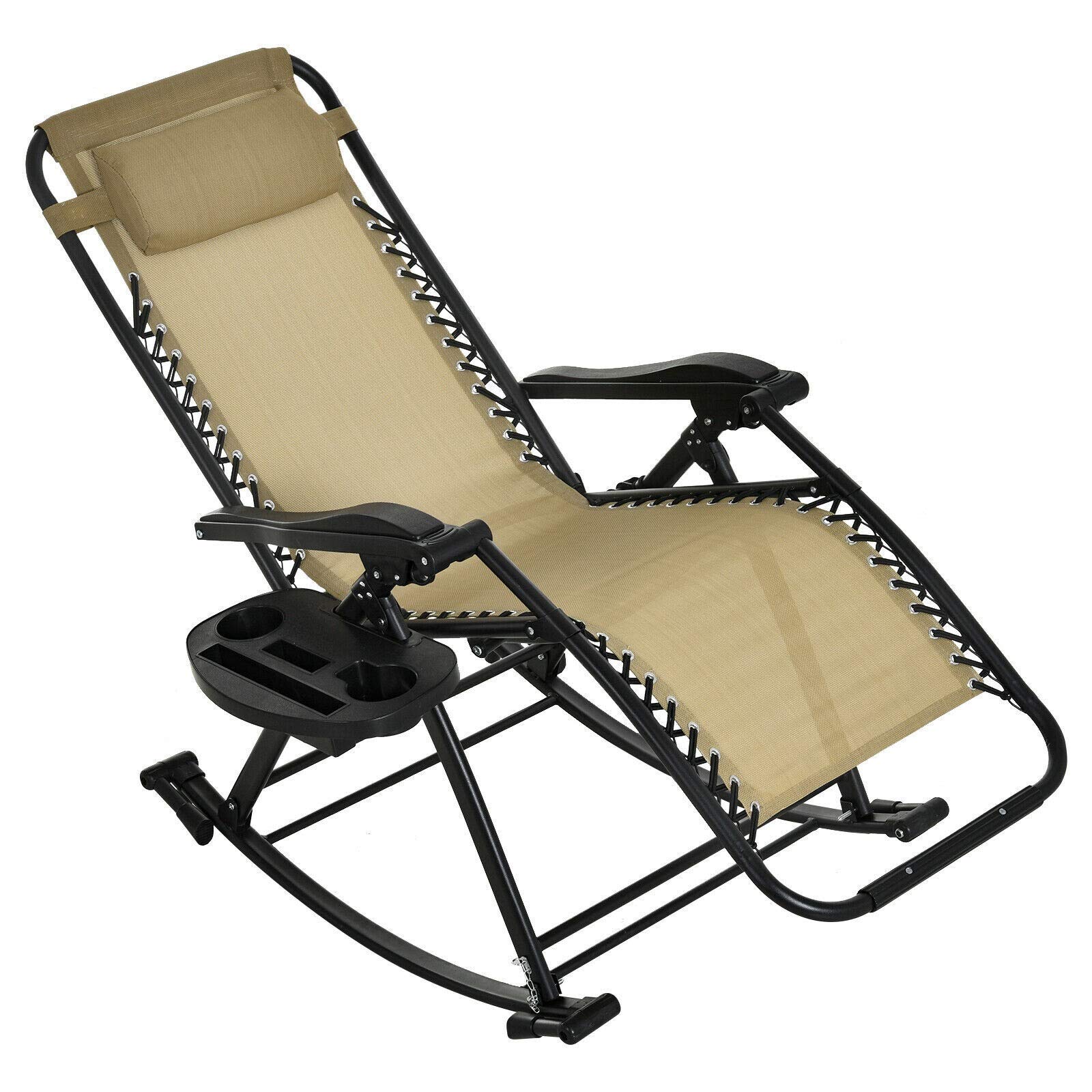 GXP Zero Gravity Recliner Lounge Chair - Patio Rocker with Cup Holder for Outdoor Relaxation, Napping & Backyard Lounging (Beige) | Perfect for Poolside, Deck, Garden & Camping Use
