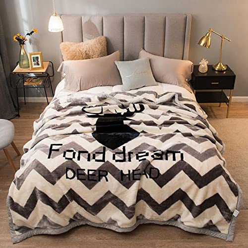Premium Korean Mink Plush Blanket - Soft 2-Ply Fleece with Wave & Deer Abstract Pattern - King Size Heavy Winter Blanket for Cozy Bedroom, Living Room & Gift Giving
