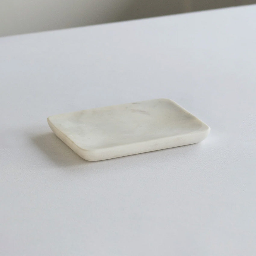 Belle de Provence White Rounded Marble Soap Dish | Elegant Bathroom Decor for Sink, Vanity & Shower Organization