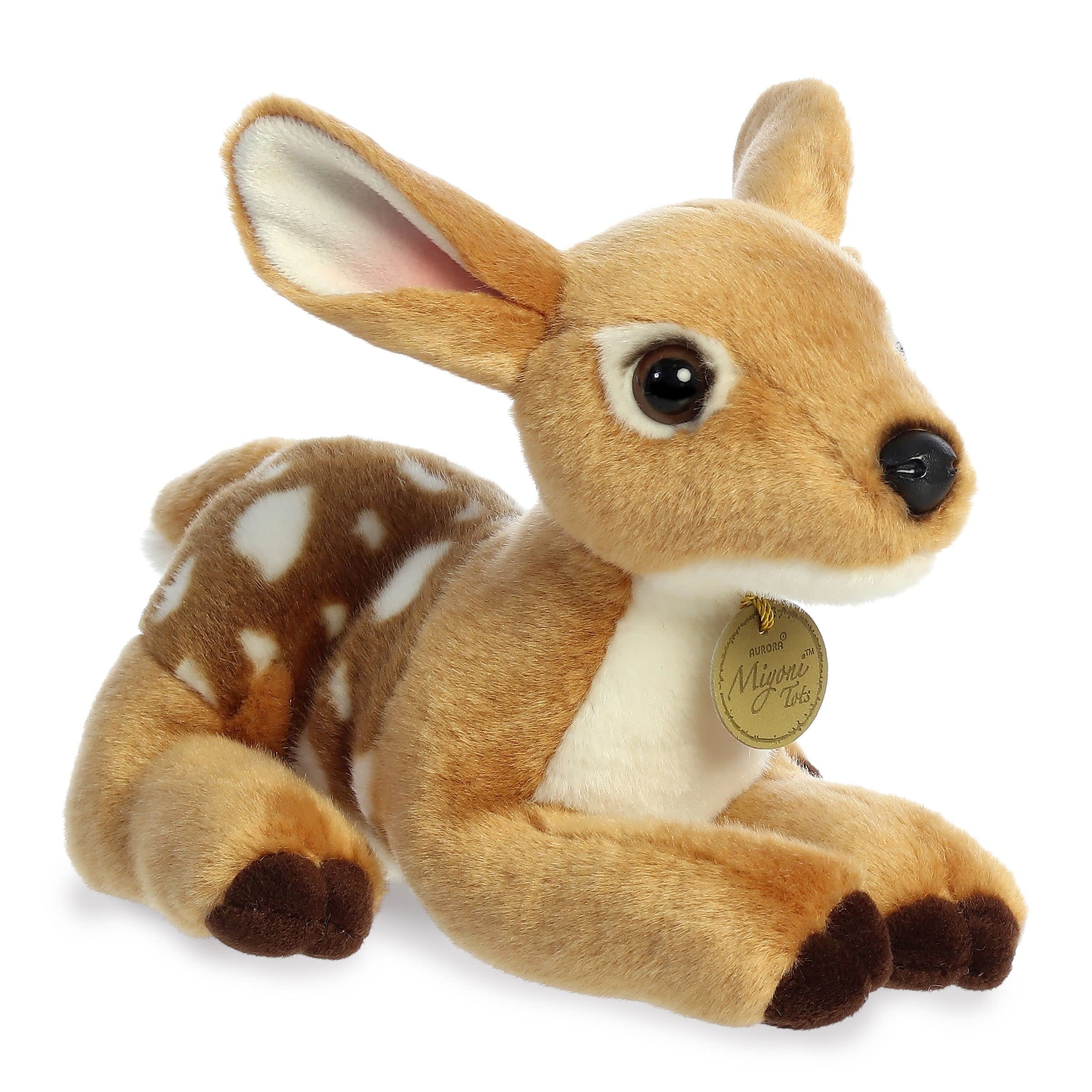 Aurora® Adorable Miyoni® Tots Fawn Plush Stuffed Animal - Ultra Soft Realistic Brown Deer Toy with Lifelike Details - Perfect Cuddly Companion Gift for Kids & Collectors (9 Inches) - Great for Nursery Decor, Birthday Presents & Comforting Sleep Buddies