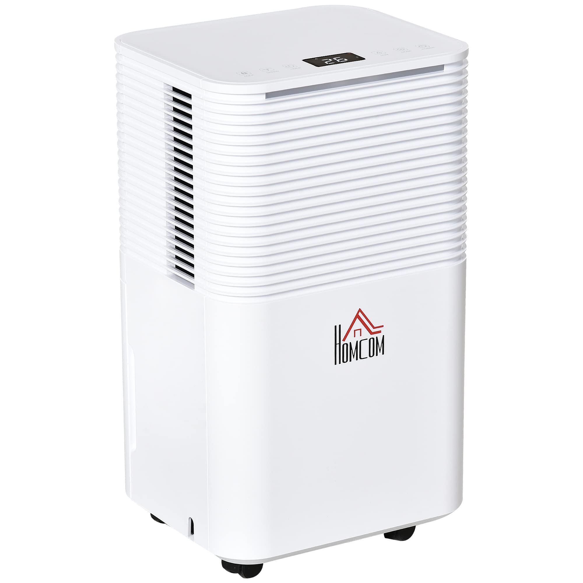 HOMCOM 1500 Sq. Ft Portable Electric Dehumidifier for Home, Bedroom, Basement - 25pt/Day Capacity with 4 Pint Water Tank, 2 Speed Settings & 3 Modes - White | Ideal for Damp Spaces, Mold Prevention & Air Quality Improvement