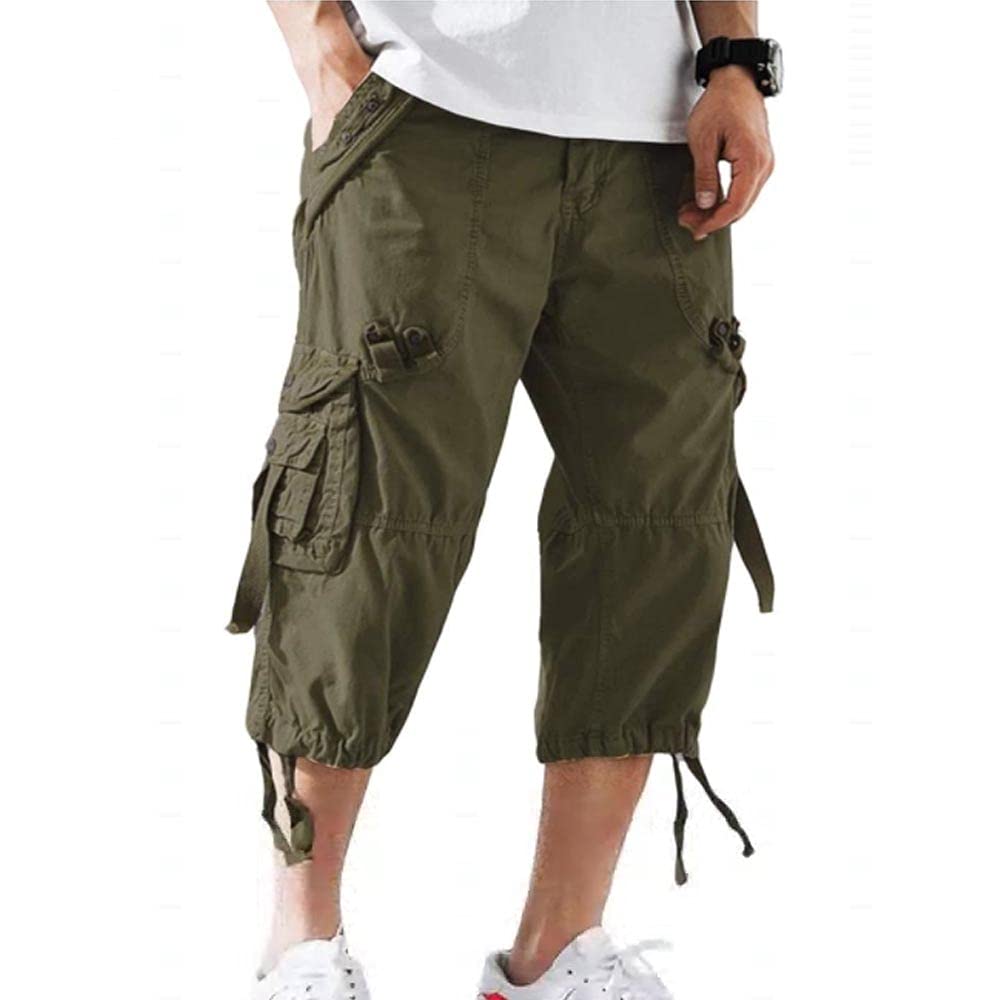 Osmyzcp Men's Cargo Overalls - Loose Fit 3/4 Capri Pants for Work & Outdoor Activities | Durable Cargo Shorts for Hiking, Fishing & Casual Wear