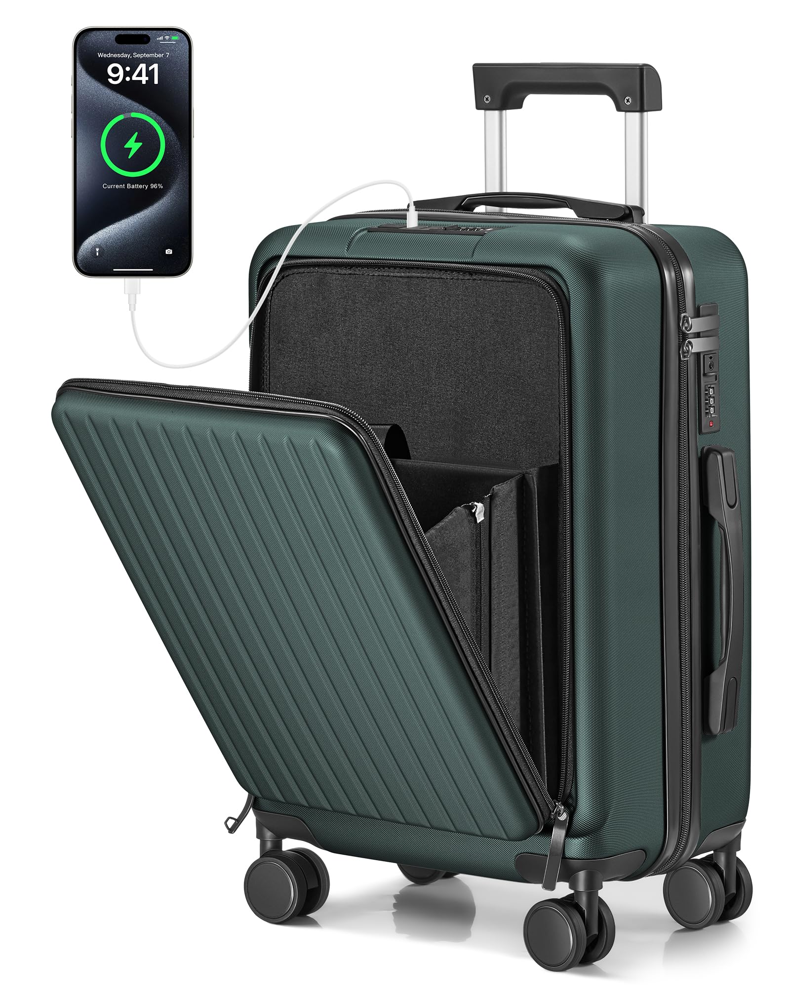 Suitour 22x14x9 Inch Carry On Luggage - Airline Approved Hard Shell Suitcase with Front Pocket & Spinner Wheels, USB Charging Port for Men & Women - Perfect for Business Travel, Weekend Getaways & Airplane Trips