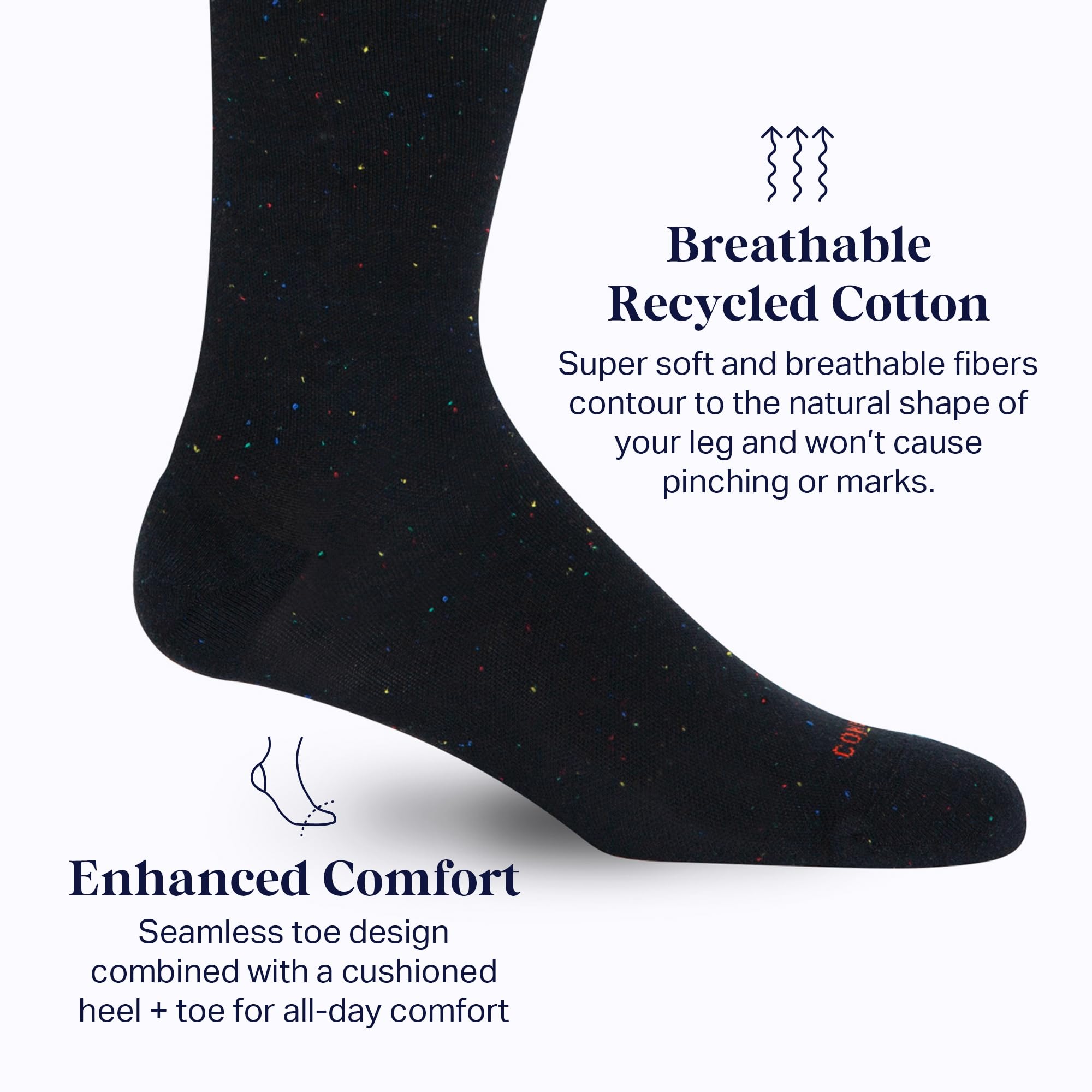 Comrad Recycled Cotton Knee High Compression Socks 15-20mmHg - Soft Breathable Support Socks for Men & Women - Perfect for Travel, Running & Varicose Vein Relief