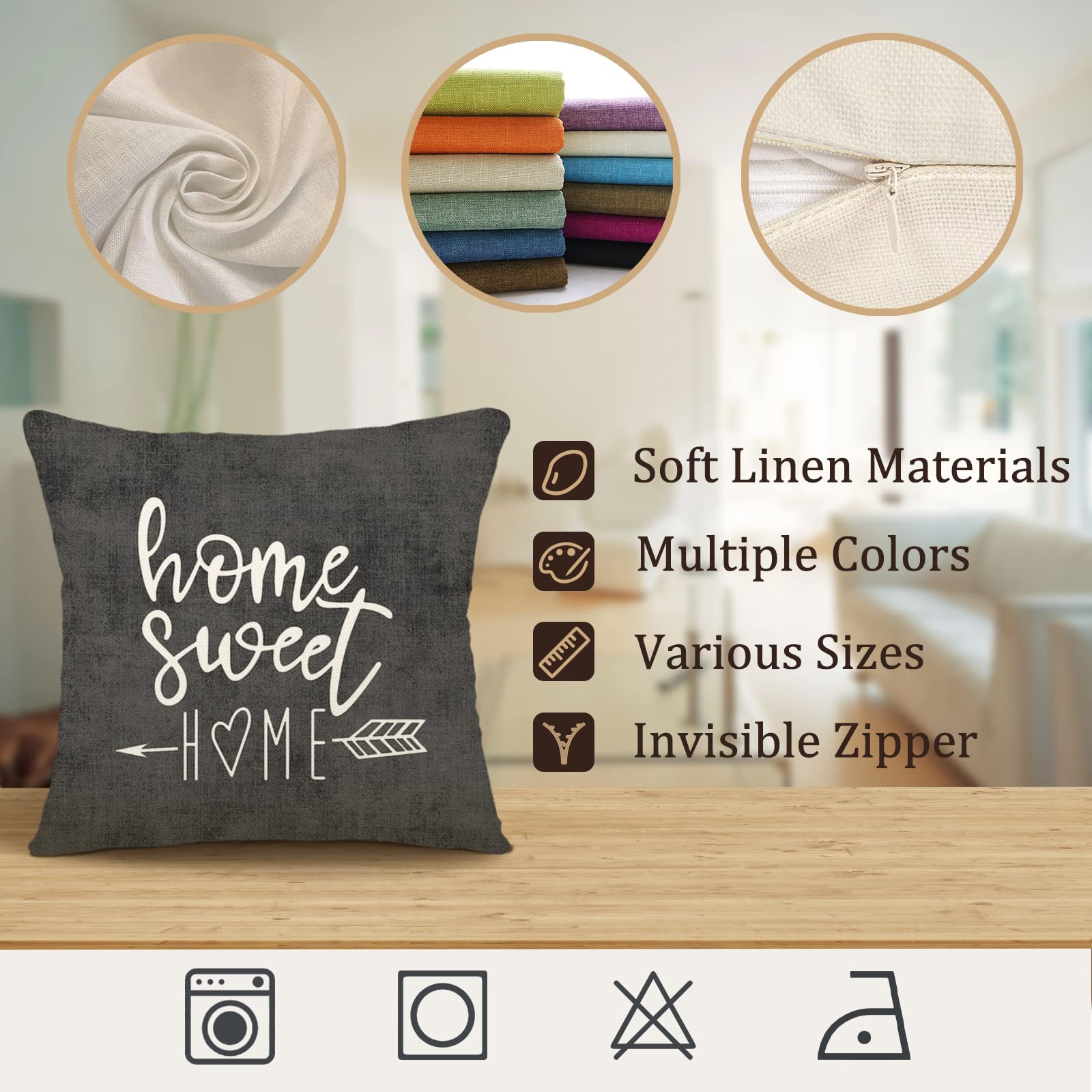 YCOLL 20x20 Inch Set of 4 Linen Pillow Covers - Modern Decorative Throw Pillow Cases for Sofa, Couch, Bed & Car - Rustic Gray Outdoor Fabric - Perfect for Living Room, Patio & Home Decor