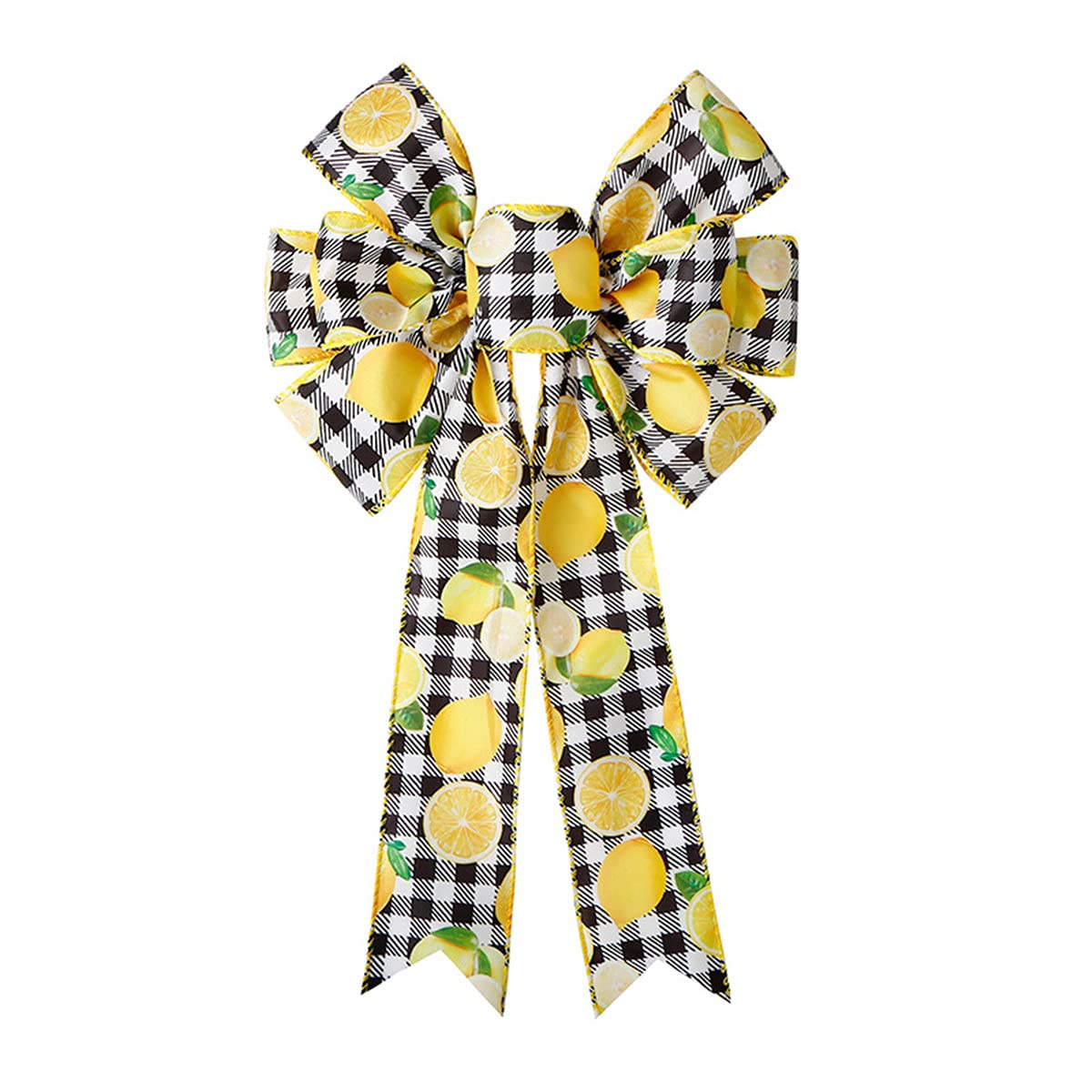 Lemon Bow Summer Wreath - Rustic Buffalo Plaid Wreath Bow in Black & White - Perfect for Front Door Decor, Wedding Decorations & Holiday Bows - Seasonal Summer & Christmas Home Decor