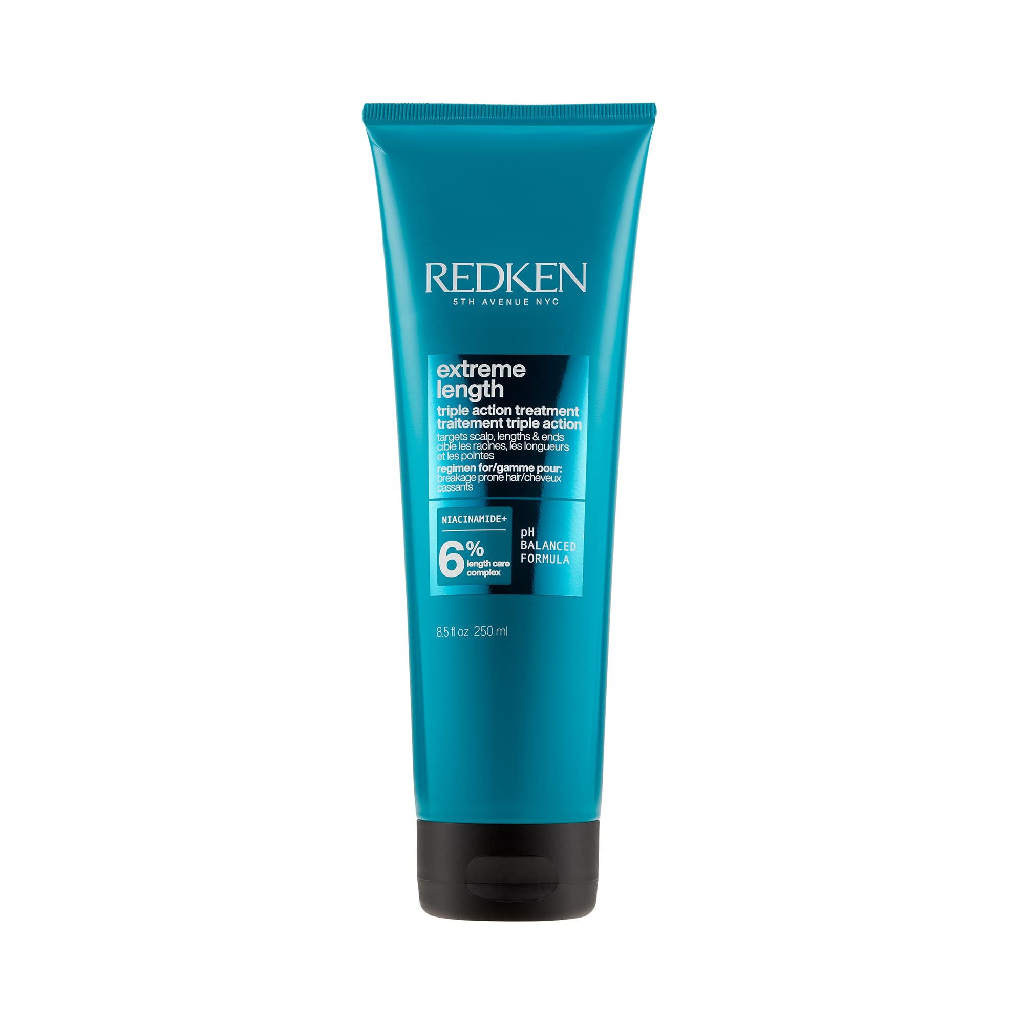 Redken Extreme Length Triple Action Treatment Mask - Biotin & Niacinamide Infused Rinse-Out Hair Mask for Damaged Hair | Deep Conditioning Treatment for Long & Strong Hair | Perfect for Salon & Home Use