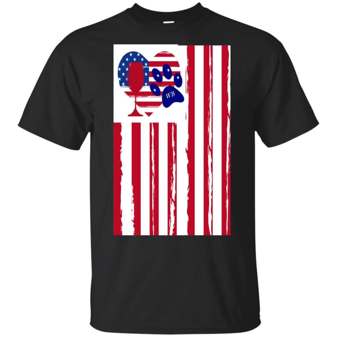 American Flag Wine Paw Heart Ultra Soft Cotton T-Shirt | Patriotic & Fun Graphic Tee for Women | Perfect for Casual Wear, Parties & Wine Lovers