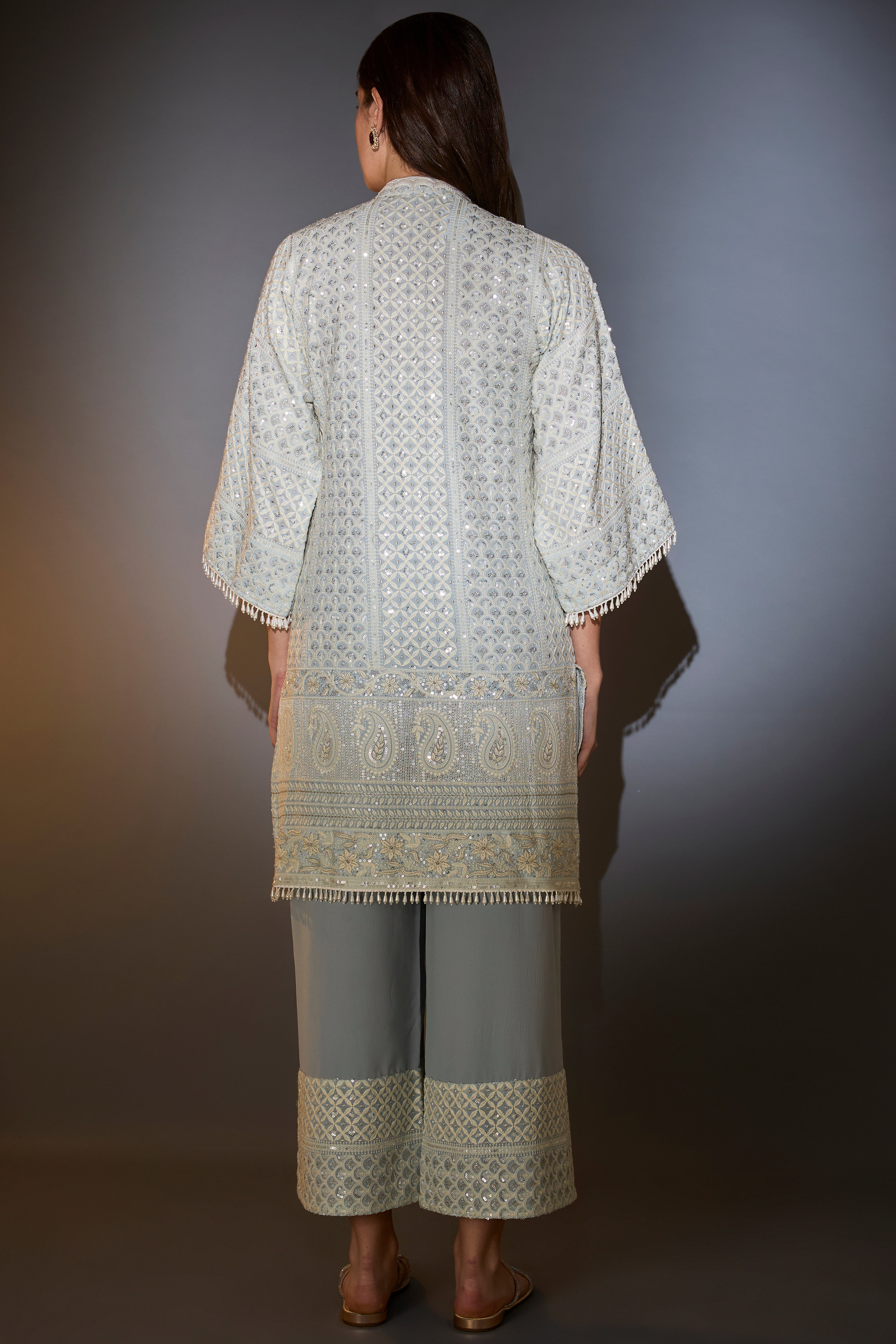 Elegant Powder Blue Chikankari Suit Set with Intricate Thread & Sequins Embroidery | Perfect for Weddings, Parties & Festive Occasions