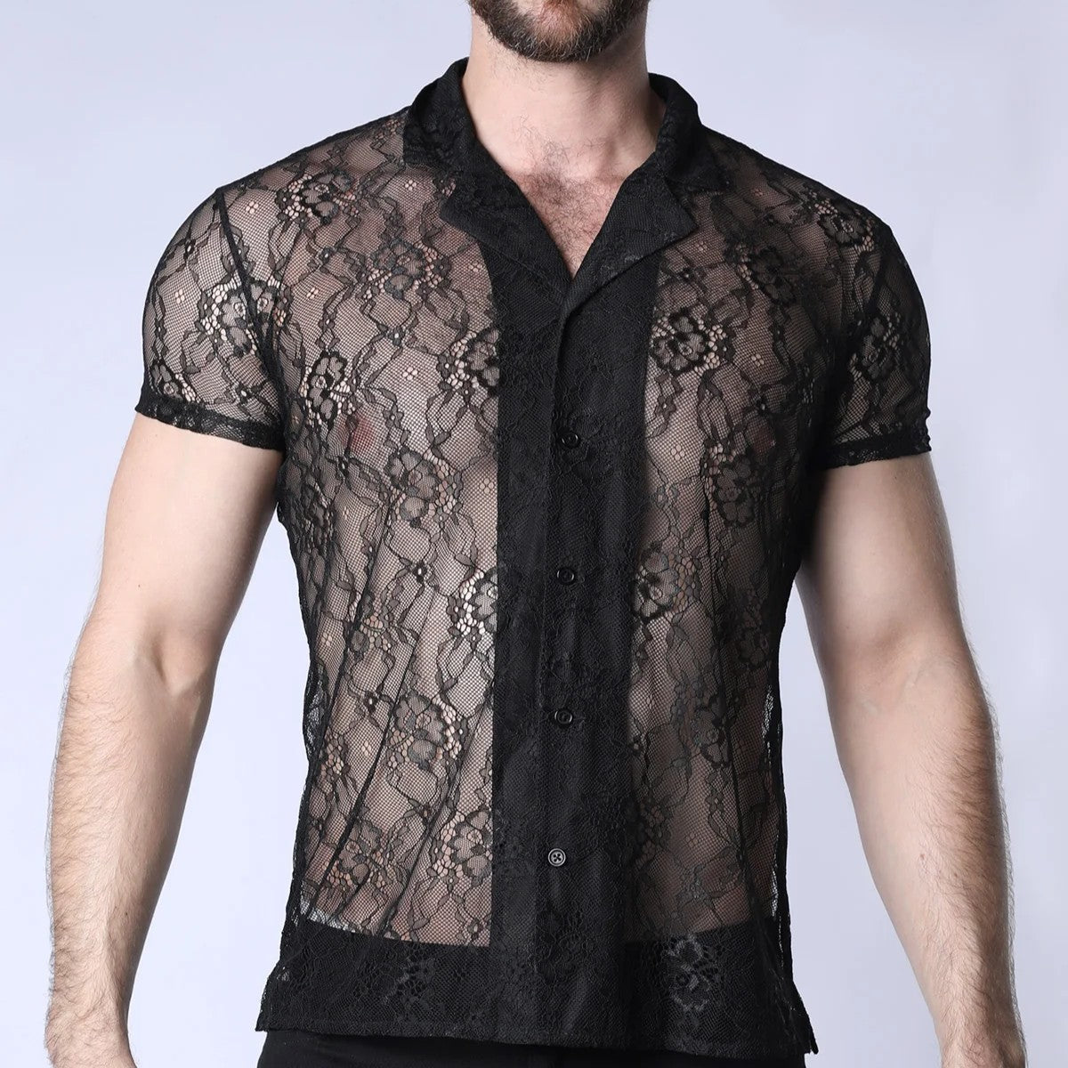 Timoteo Positano Black Lace Button Down Shirt for Women - Elegant Blouse for Office, Party & Special Occasions