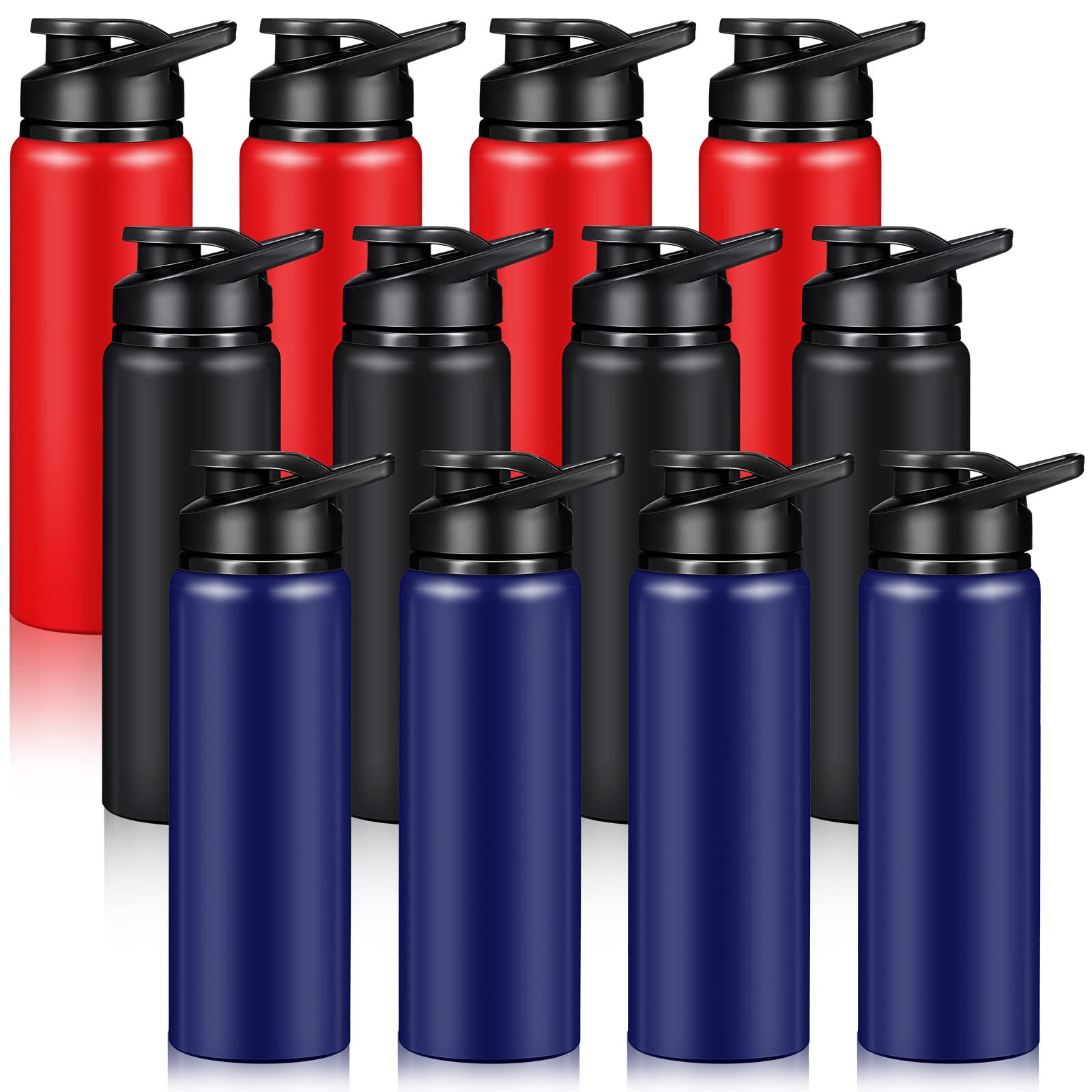 12-Pack 24oz Aluminum Water Bottles - Reusable Metal Sports & Bike Water Bottles with Lids - Perfect for Gym, Camping, Hiking, Fishing & Outdoor Activities | BPA-Free, Leak-Proof, Durable Travel Bottle Set