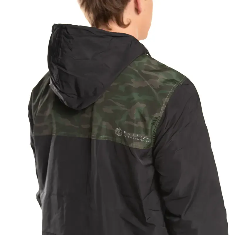 Rusty Infraux Black Green Windbreaker Jacket - Lightweight Water-Resistant Outdoor Sports & Casual Wear for Men and Women