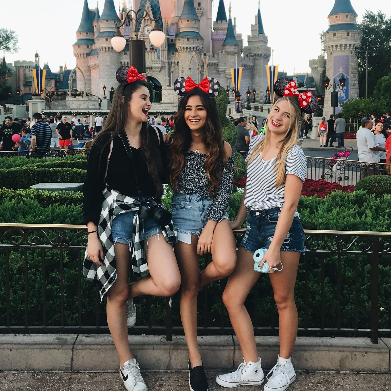 2 PCS Handmade Shiny Red Sequin Bow Mouse Ears Headbands for Women & Girls - Perfect for Disney Costumes, Christmas Parties, Birthday Celebrations & Cosplay Events