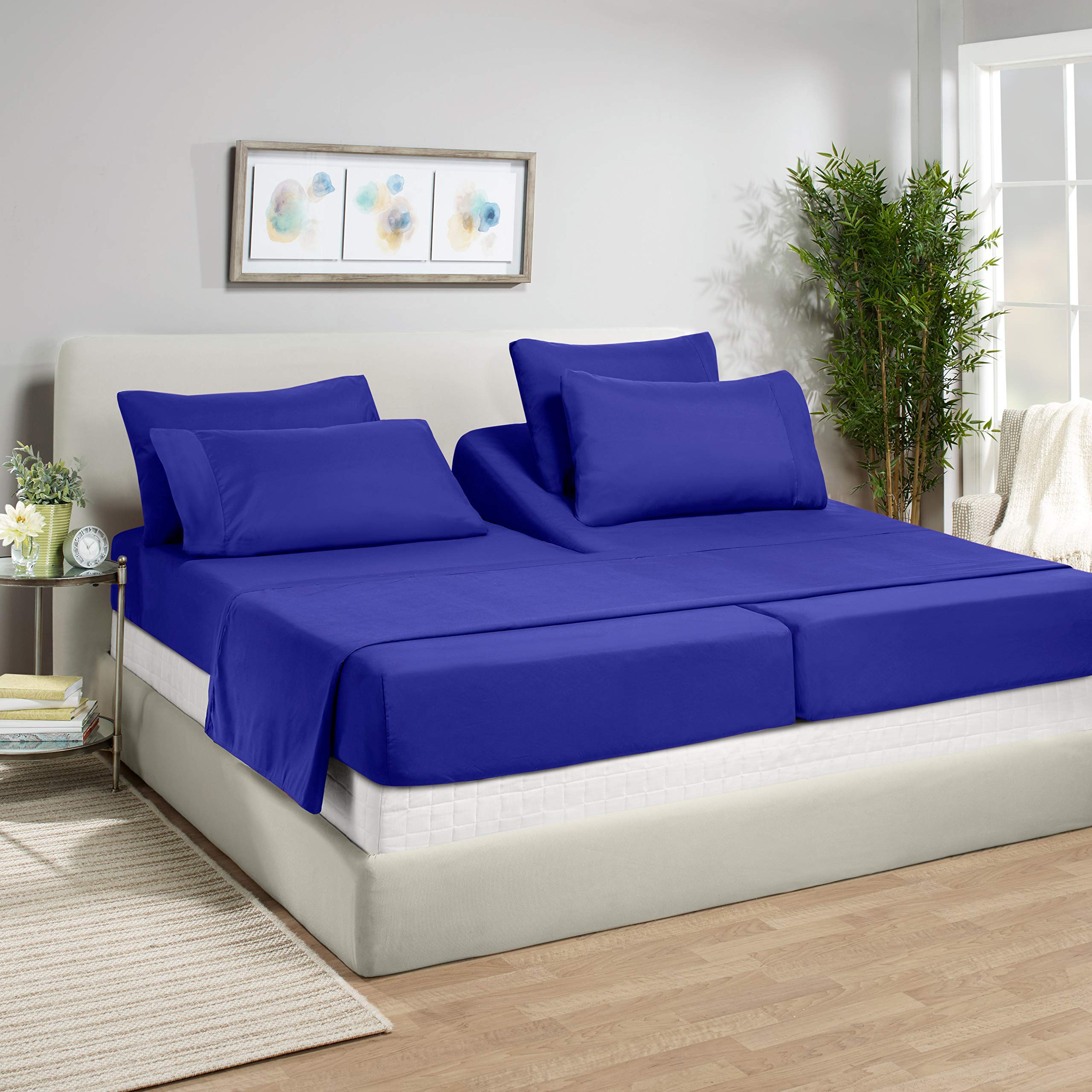 Premium 800 Thread Count 100% Cotton Split Queen Sheet Set for Adjustable Beds - 4 Piece Deep Pocket Bedding (34