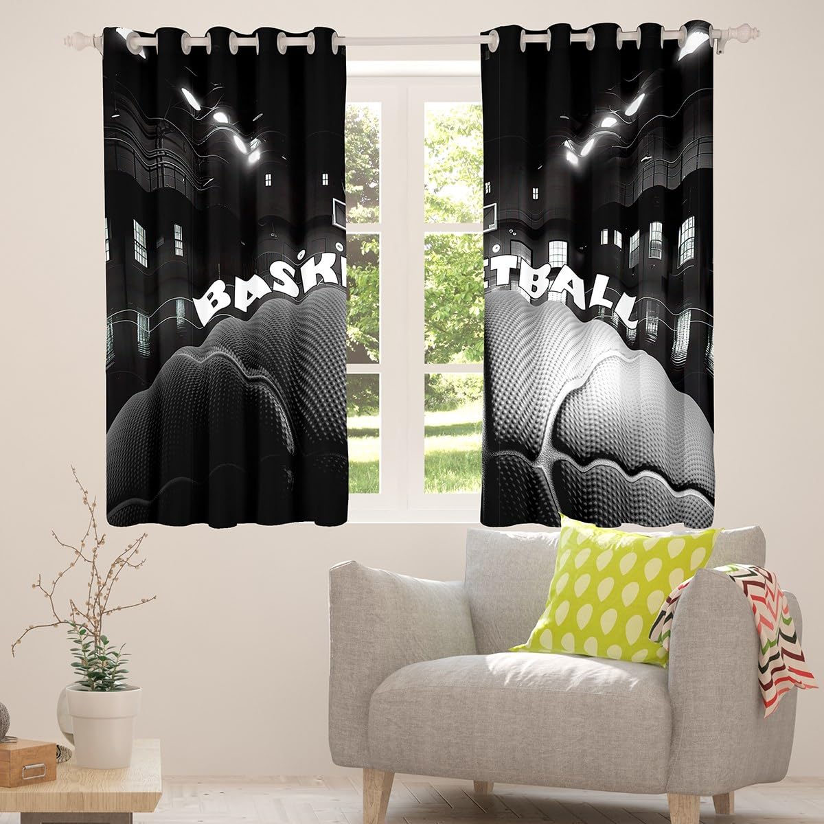 Feelyou Blackout Basketball Curtains for Windows - 2 Panels 52x96 Inch, NBA Sports Theme Room Decor, Perfect for Game Rooms, Bedrooms & Home Theater Light Blocking