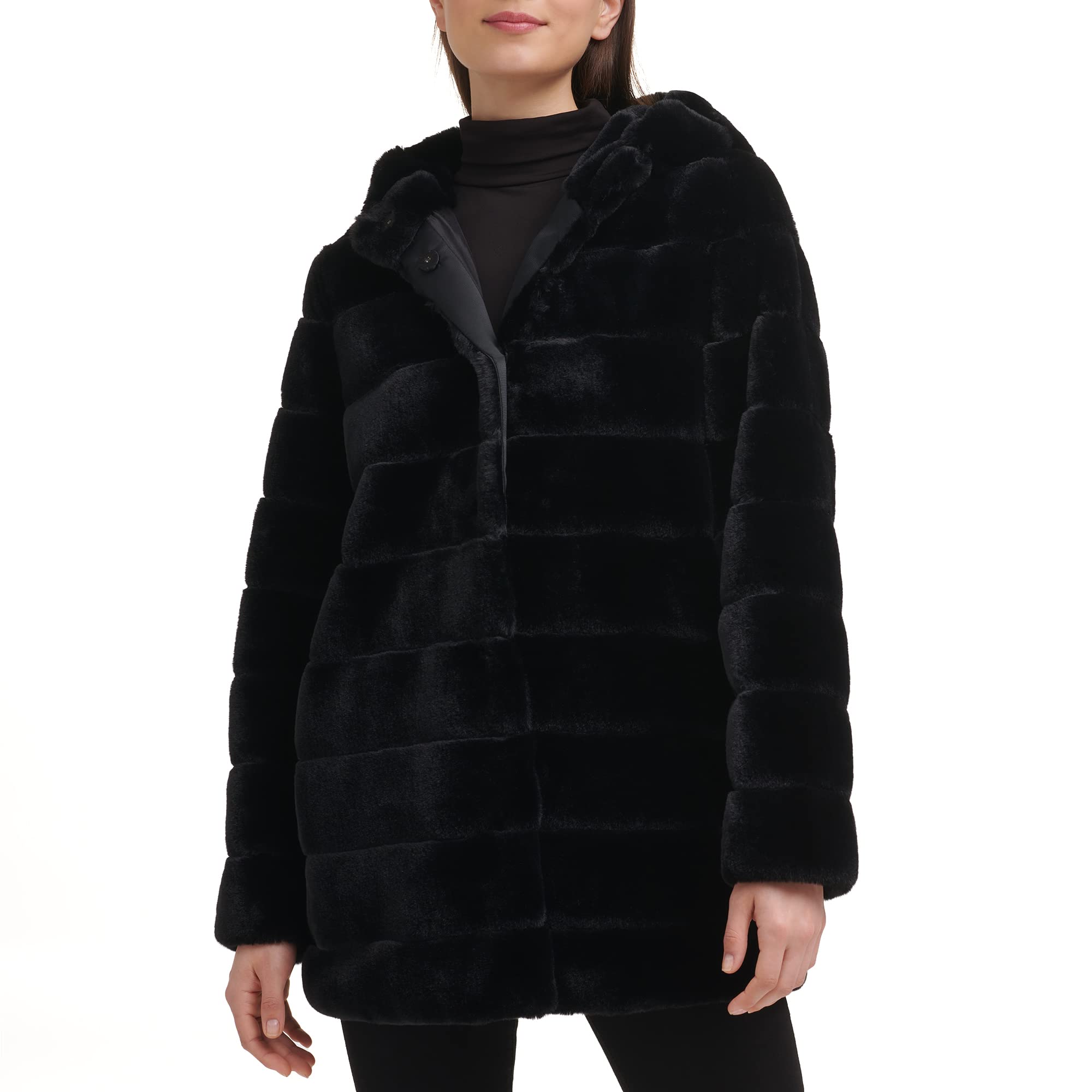 Kenneth Cole Women's Classic Mink Style Faux Fur Coat - Warm Winter Jacket for Women, Elegant Long Coat with Faux Fur Collar | Perfect for Cold Weather, Parties, and Evening Outings